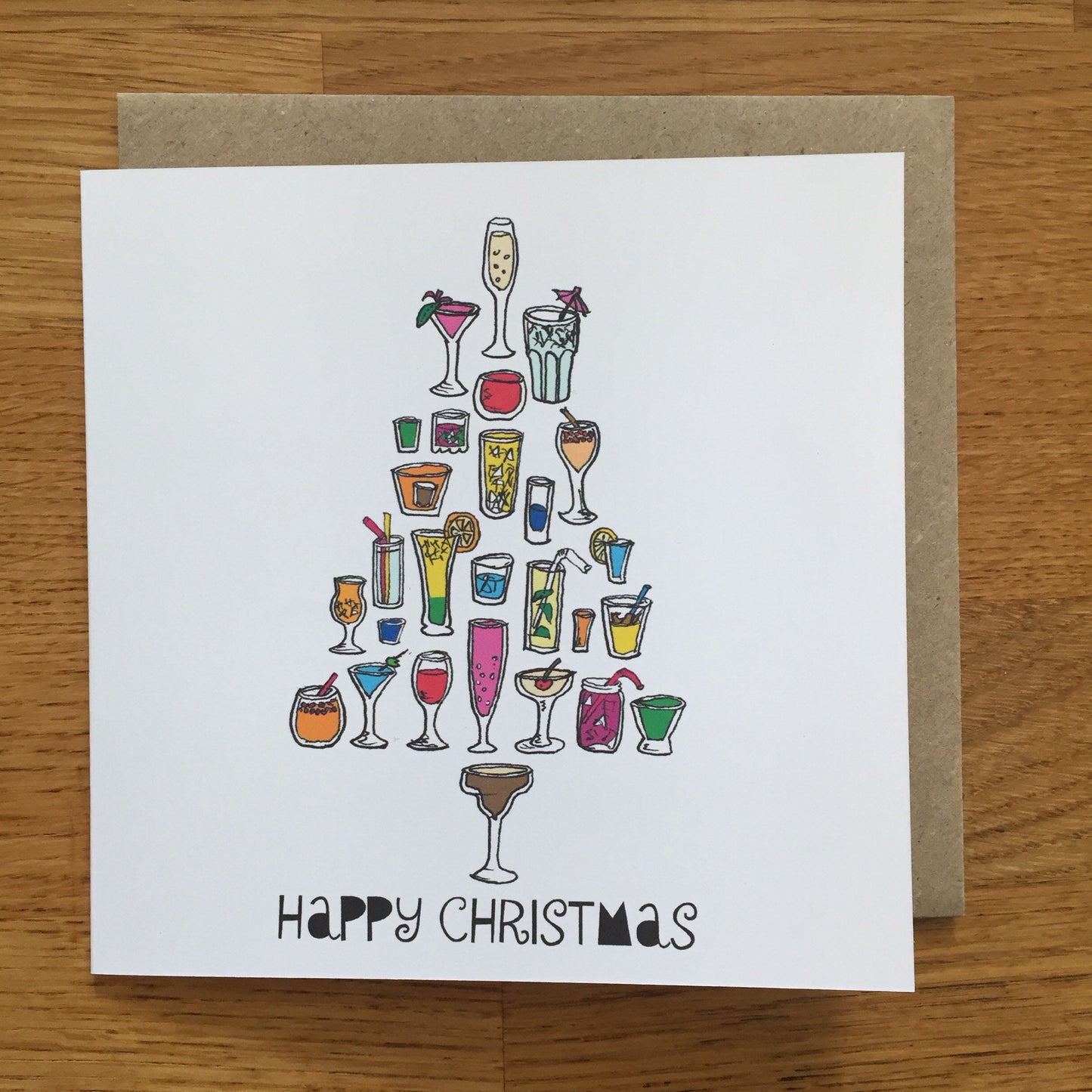 Cocktails Christmas card, female Christmas card, cocktail Christmas tree