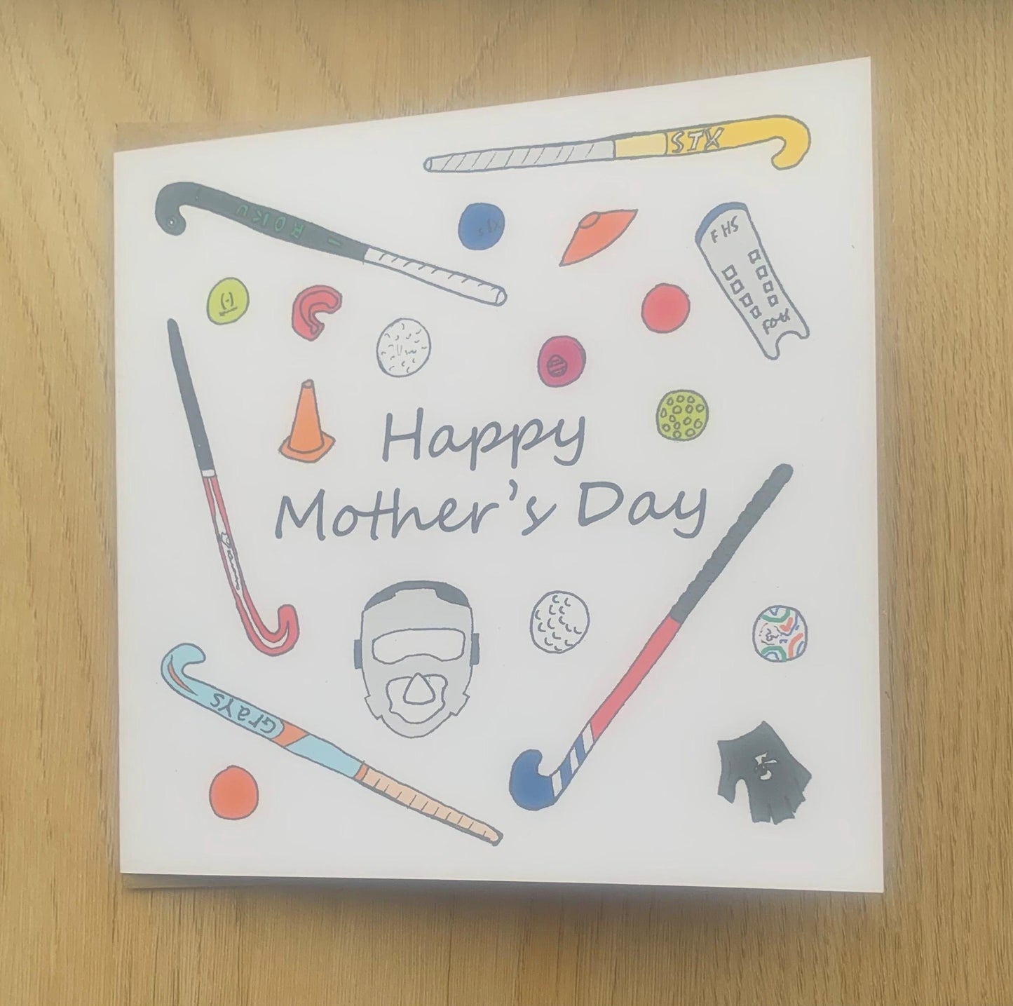Mother’s Day card, Hockey card, feild hockey happy birthday card, stick, ball, sporty, mom, mum, mother, mummy