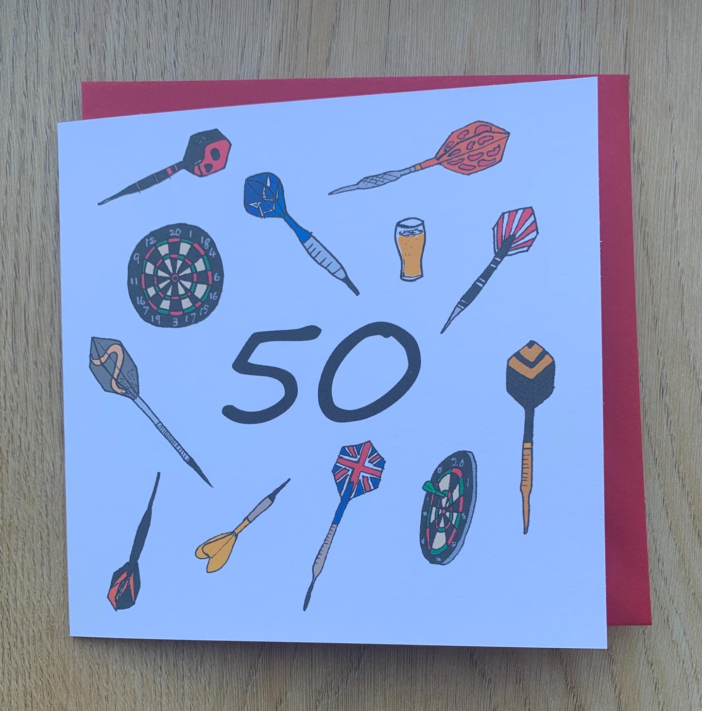 50th Birthday card/ darts/ 50/ for him / for her, sporty/ fifty