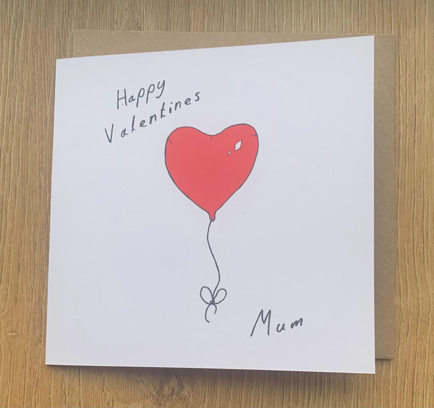 Valentines Day Card, mum, red heart balloon, for her, love, personalised, personalis