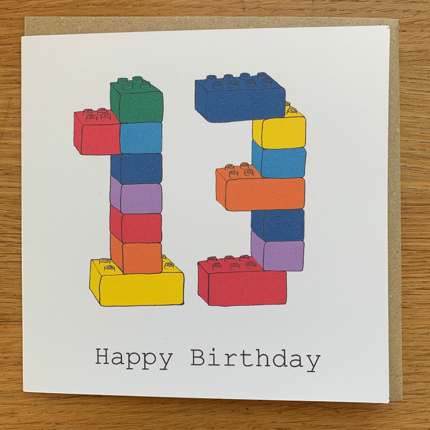 13th birthday card, 13th, 13 card, thirteen card. Blocks