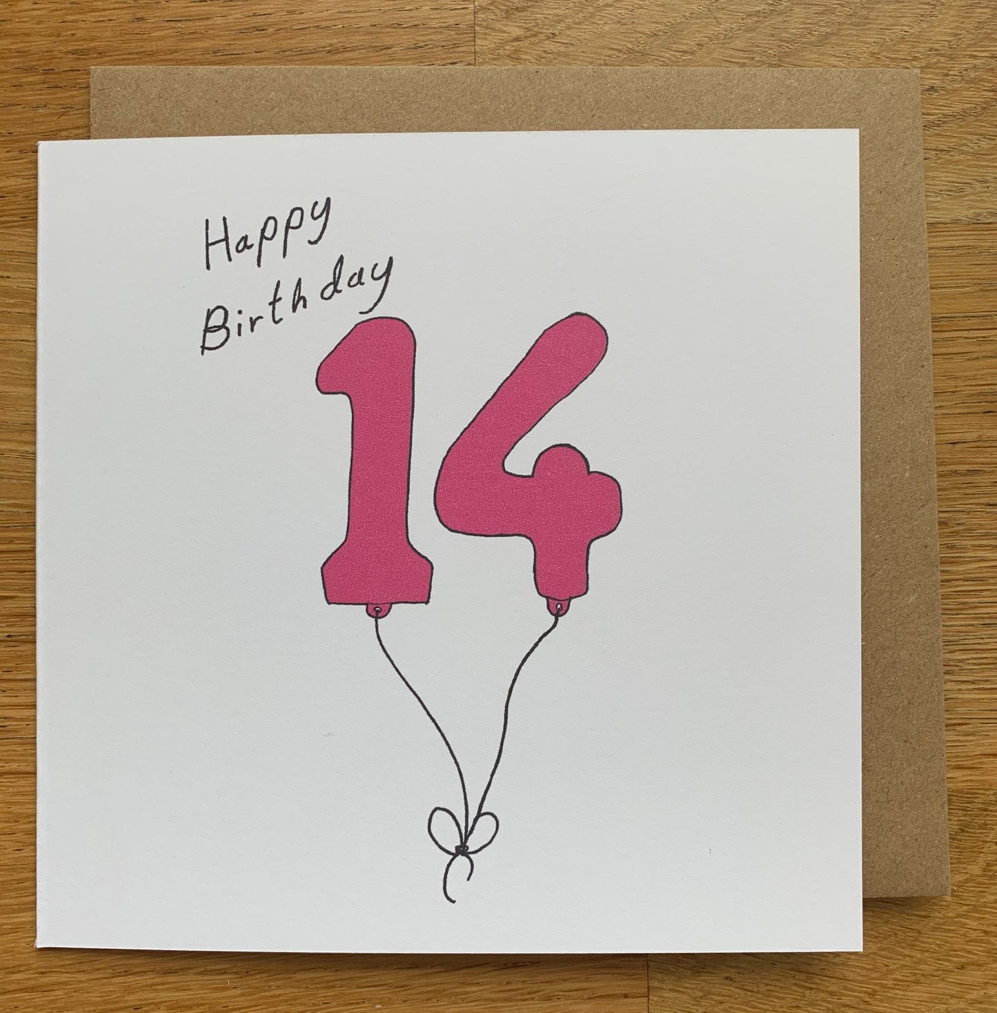 14th birthday card, 14 balloons, for women, for her, woman, cute, pink, girls