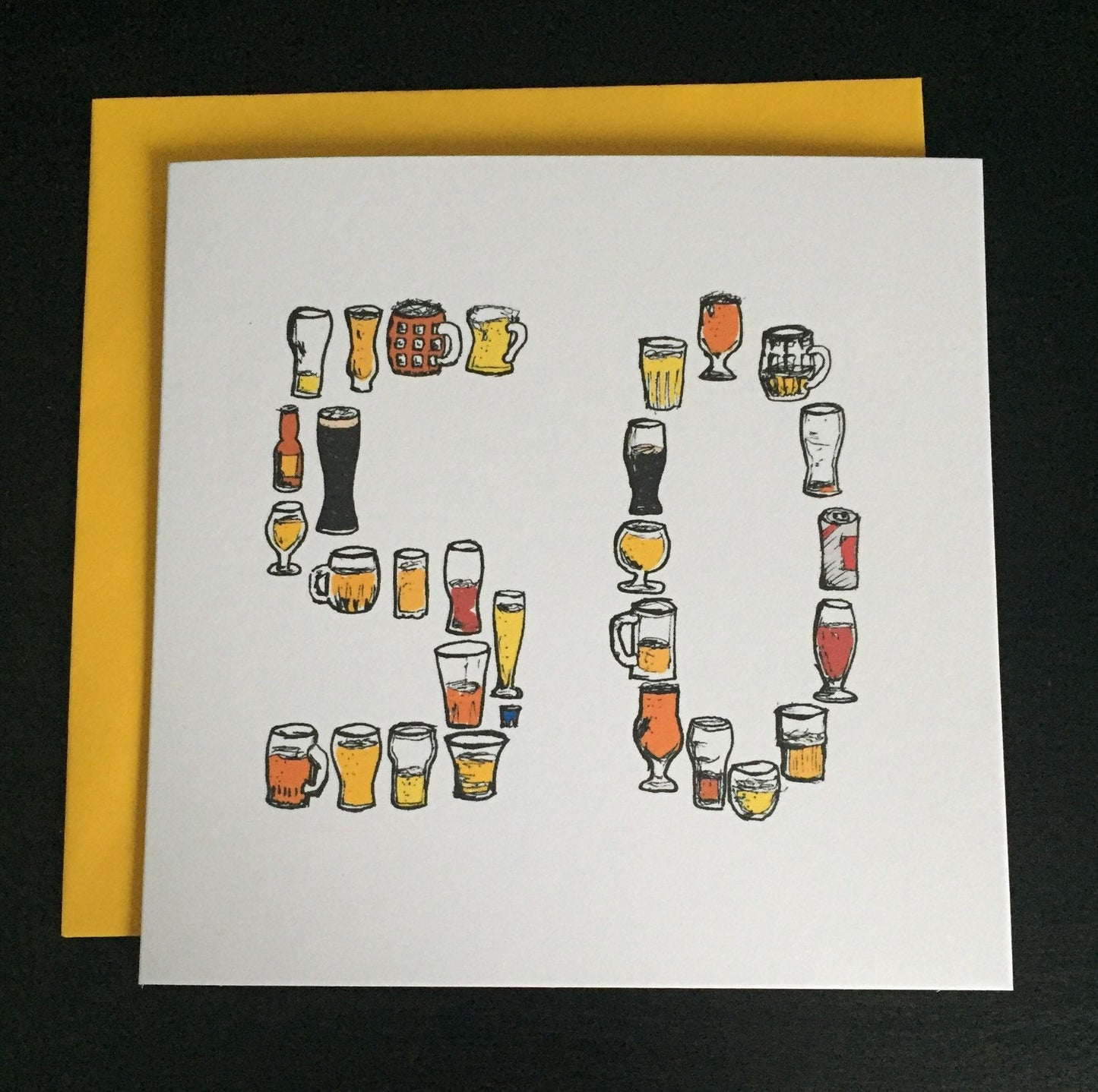 50th Birthday Card for Beer Lovers – 50 Hand-Drawn Milestone Card – Brew Lover Greeting for Him, male, man