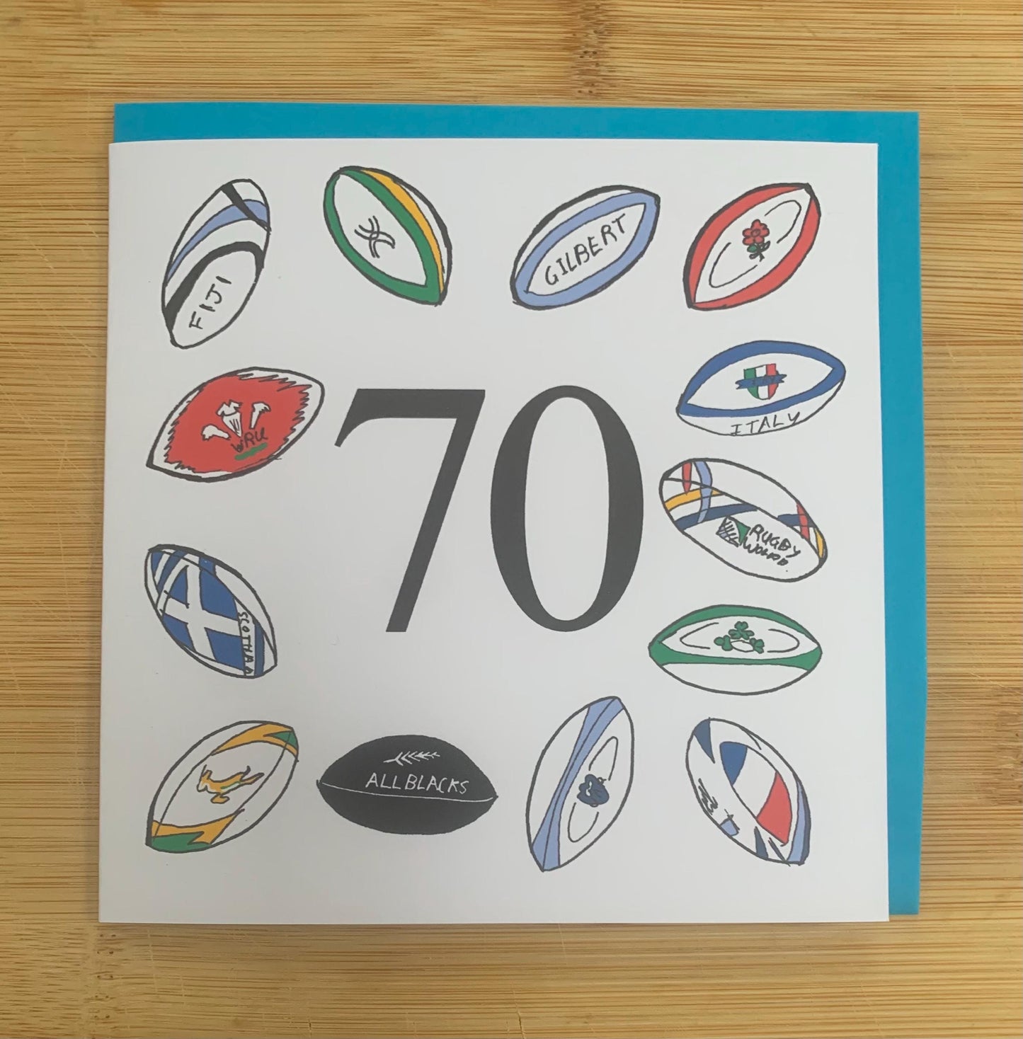 70th birthday card, rugby, 70, sporty, seventy