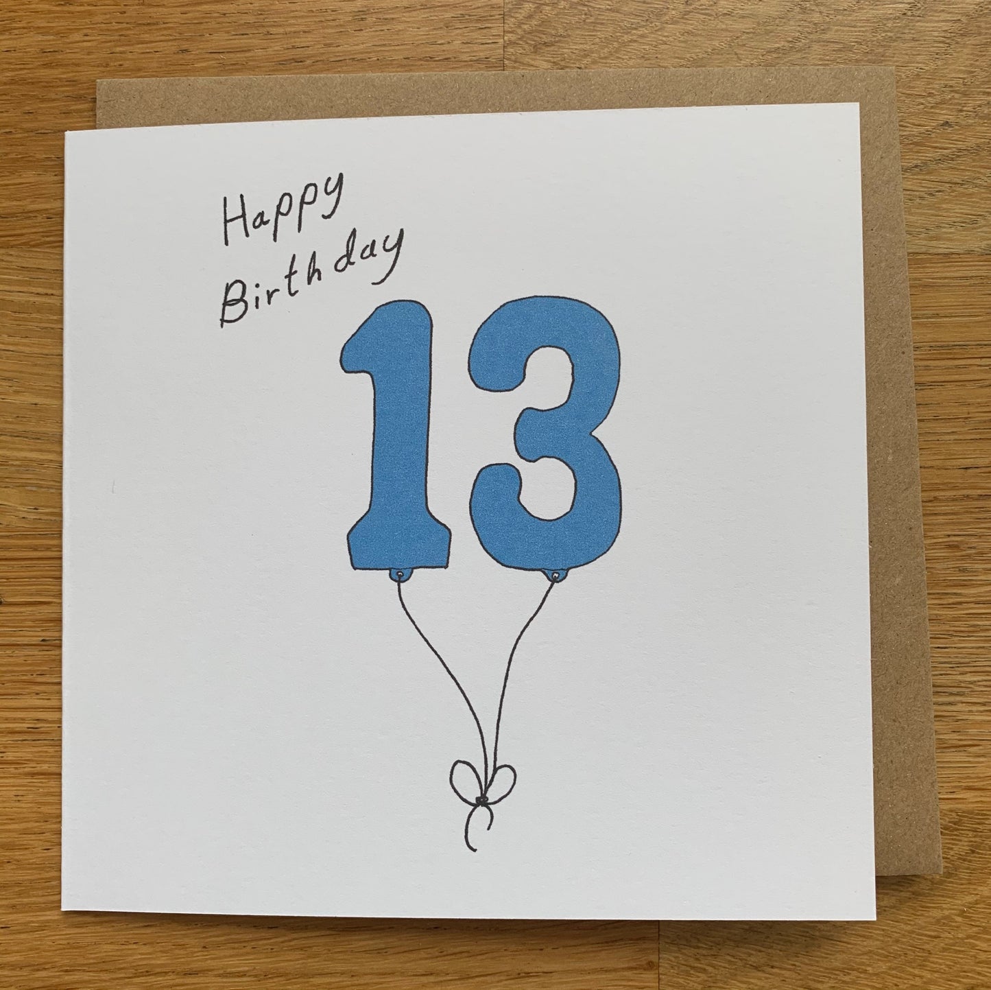 13th birthday card, 13 balloons, for men, for him, male, cute, blue, boy