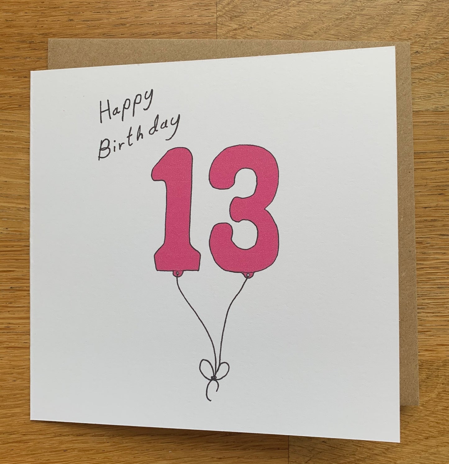 13th birthday card, 13 balloons, for women, for her, woman, cute, pink,