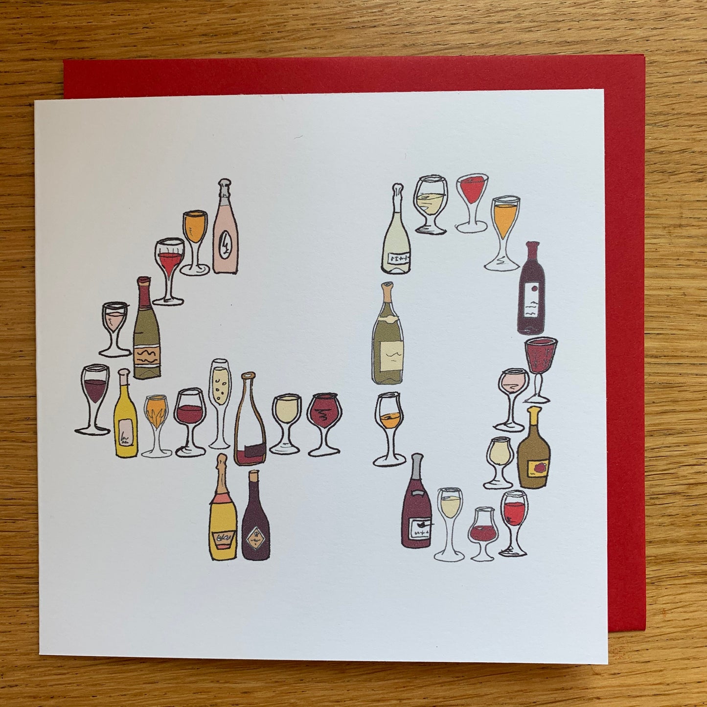 40th Birthday Card for Wine Lovers – Hand drawn Milestone Card – Forty Birthday Greeting for Her or Him