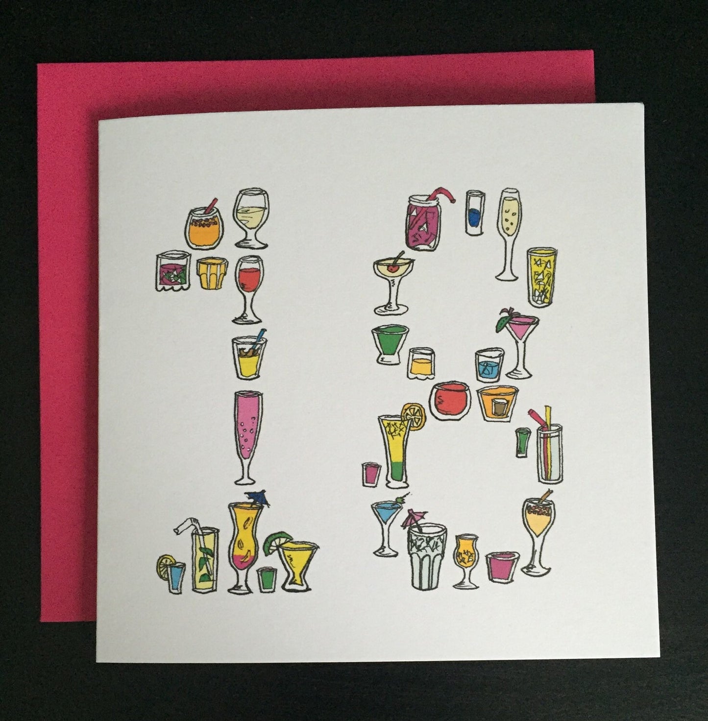18th birthday card, cocktail, eighteen, eighteenth card