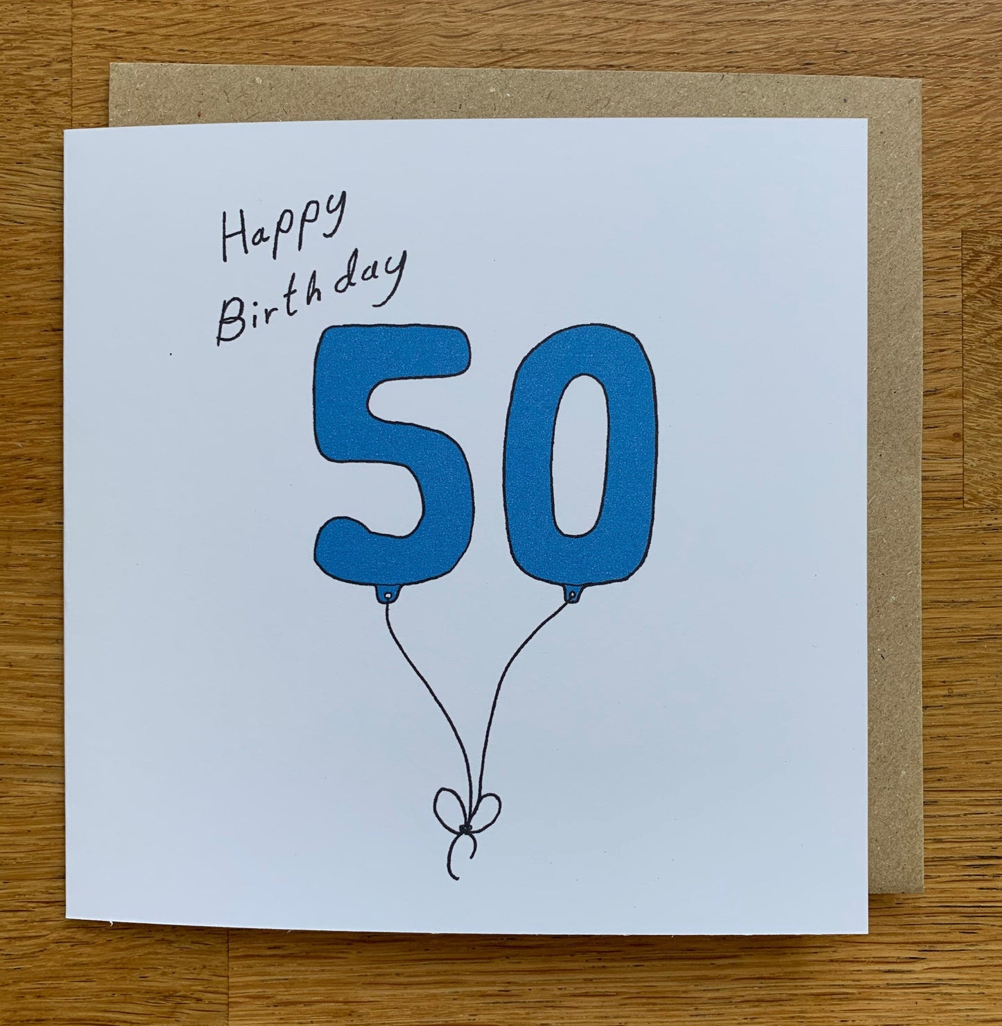 50th birthday card, 50 balloons, for men, for him, male, cute, blue,