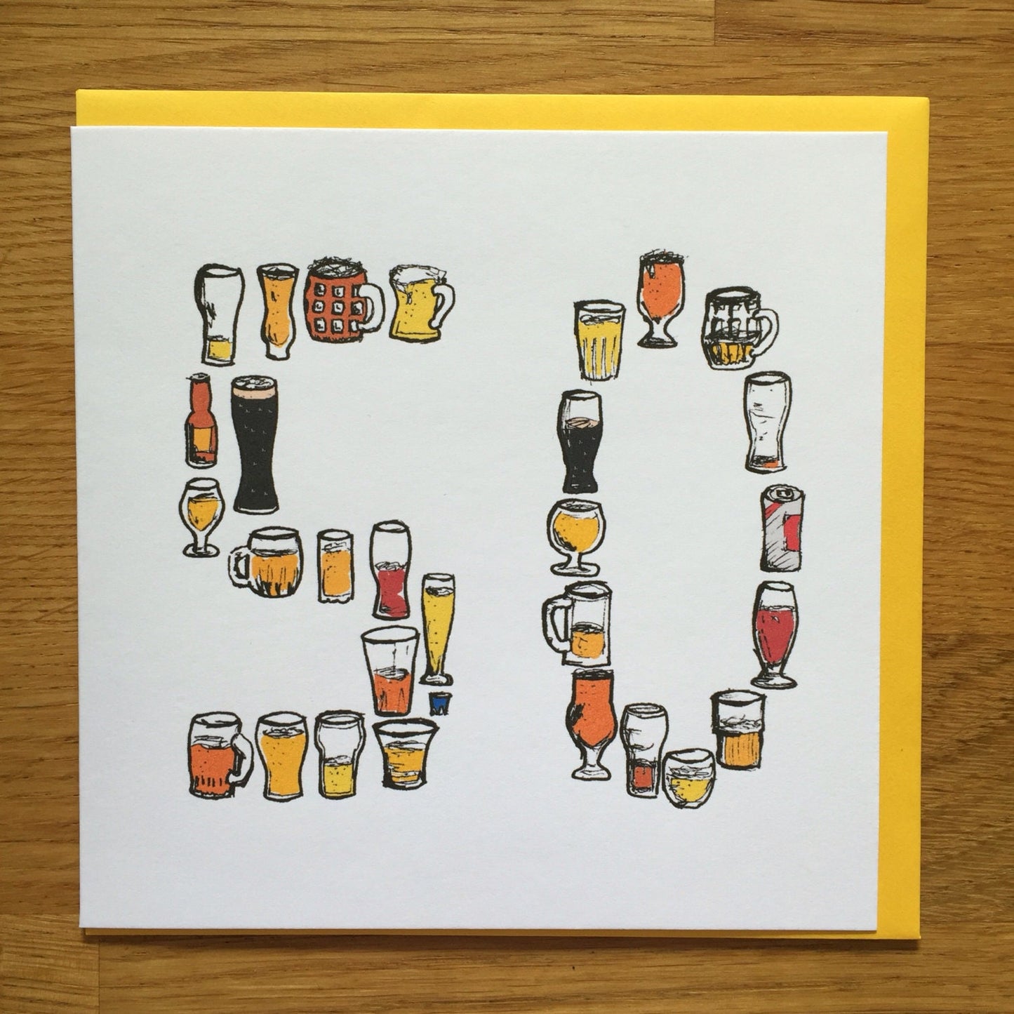 50th Birthday Card for Beer Lovers – 50 Hand-Drawn Milestone Card – Brew Lover Greeting for Him, male, man