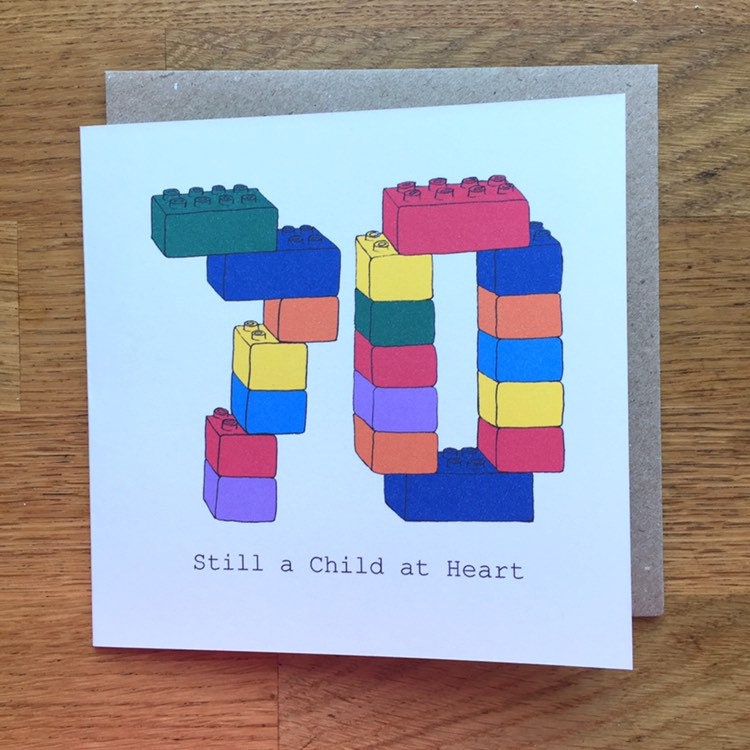 70th birthday card, 70 card, for men, male, man, seventy card, child at heart, blocks