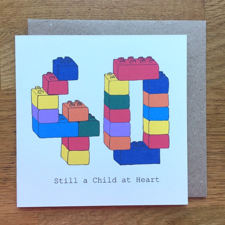 40th birthday card, , 40 card, for men, male, man, forty card, child at heart, blocks