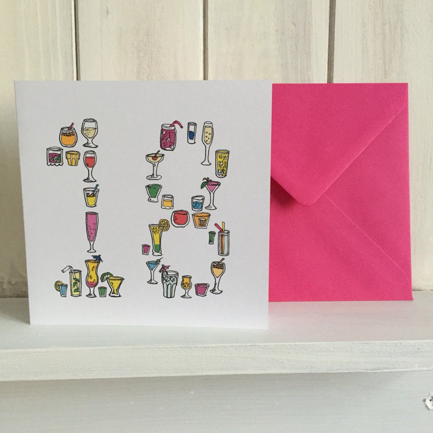 18th birthday card, cocktail, eighteen, eighteenth card
