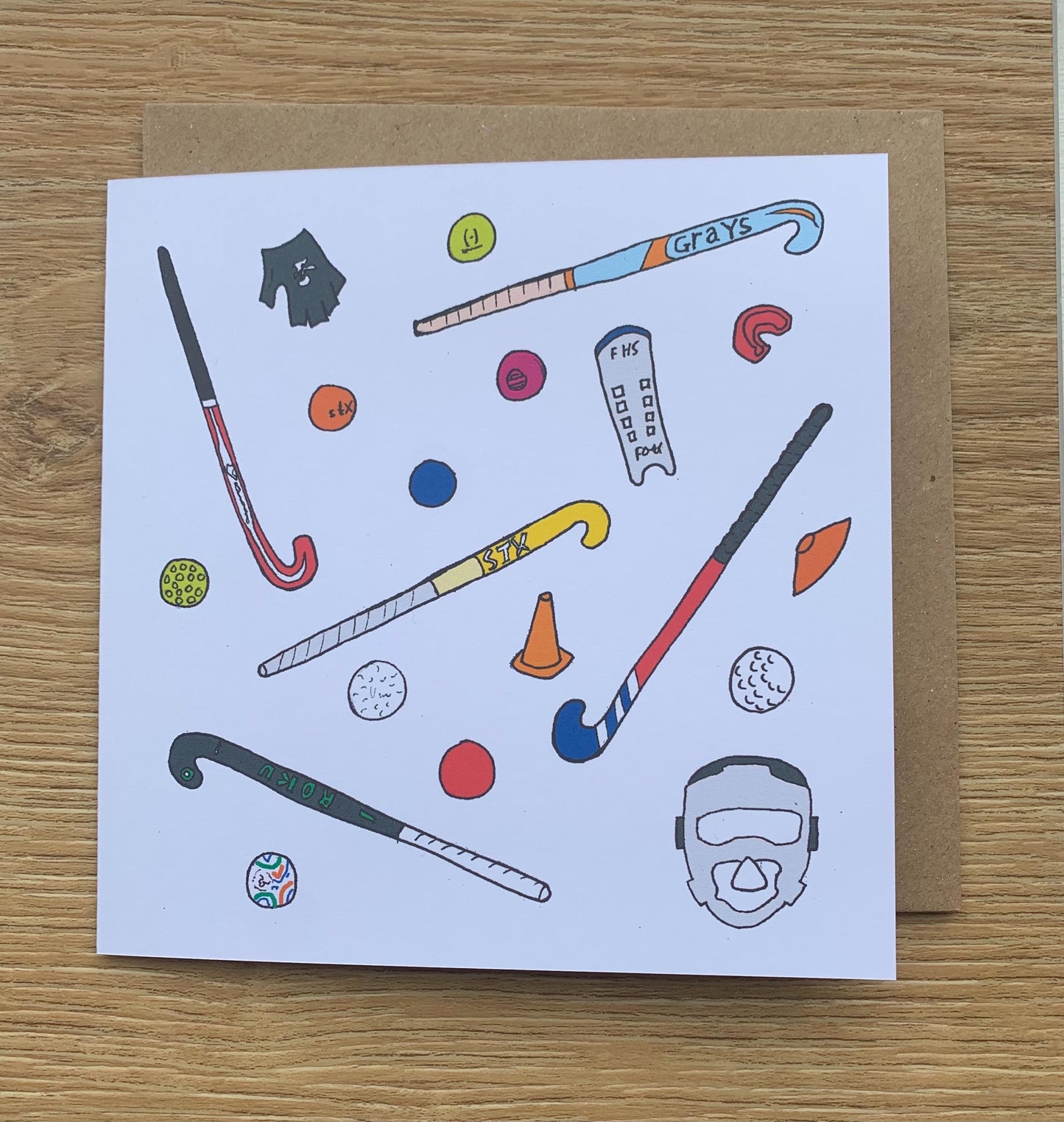 Hockey card, feild hockey happy birthday card, stick, ball, male, female, him, her, sporty, blank for any occasion