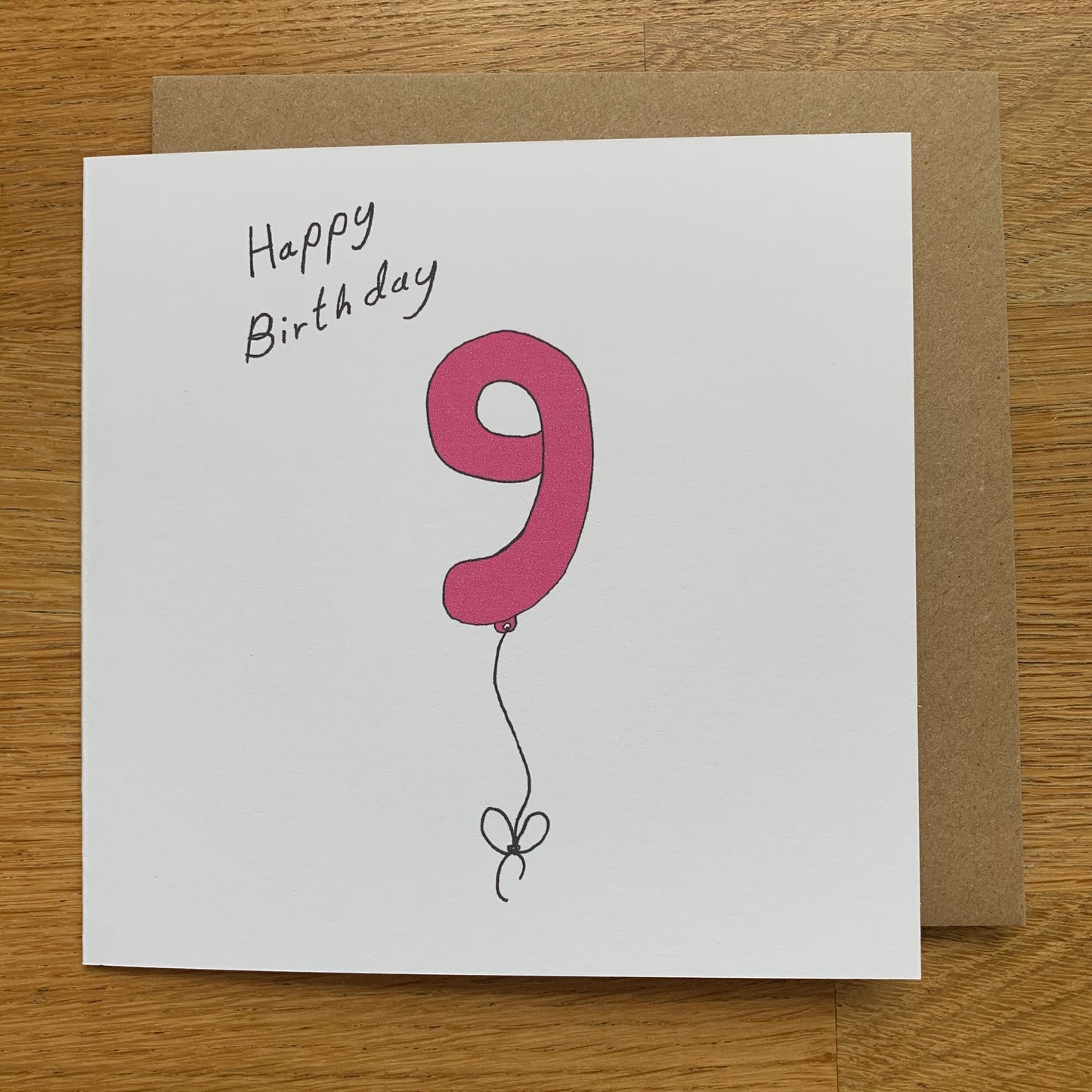 9th birthday card, 9 balloons, for women, for her, woman, female, cute, pink, girl