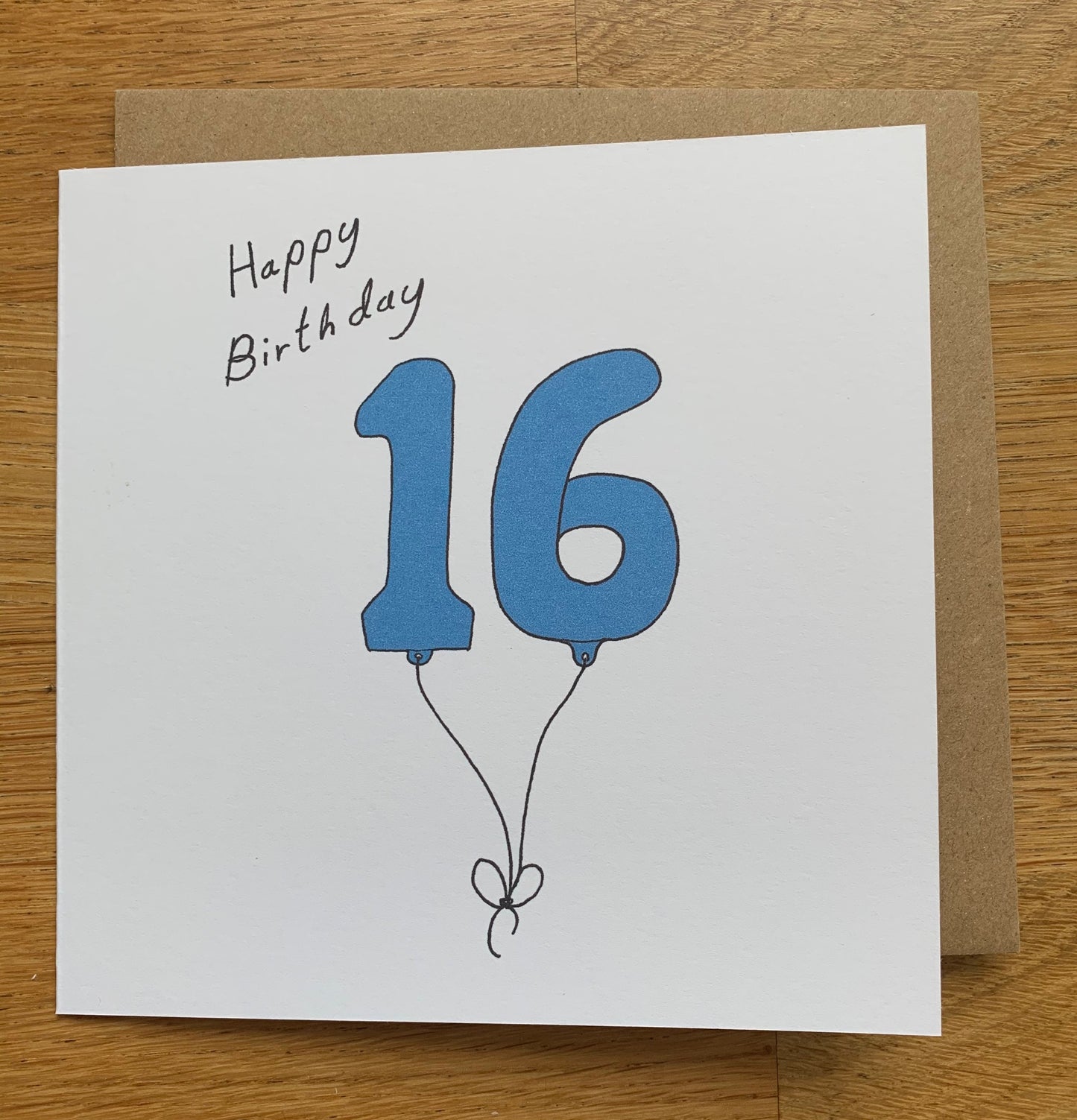 16th birthday card, 16 balloons, for men, for him, male, cute, blue, boy