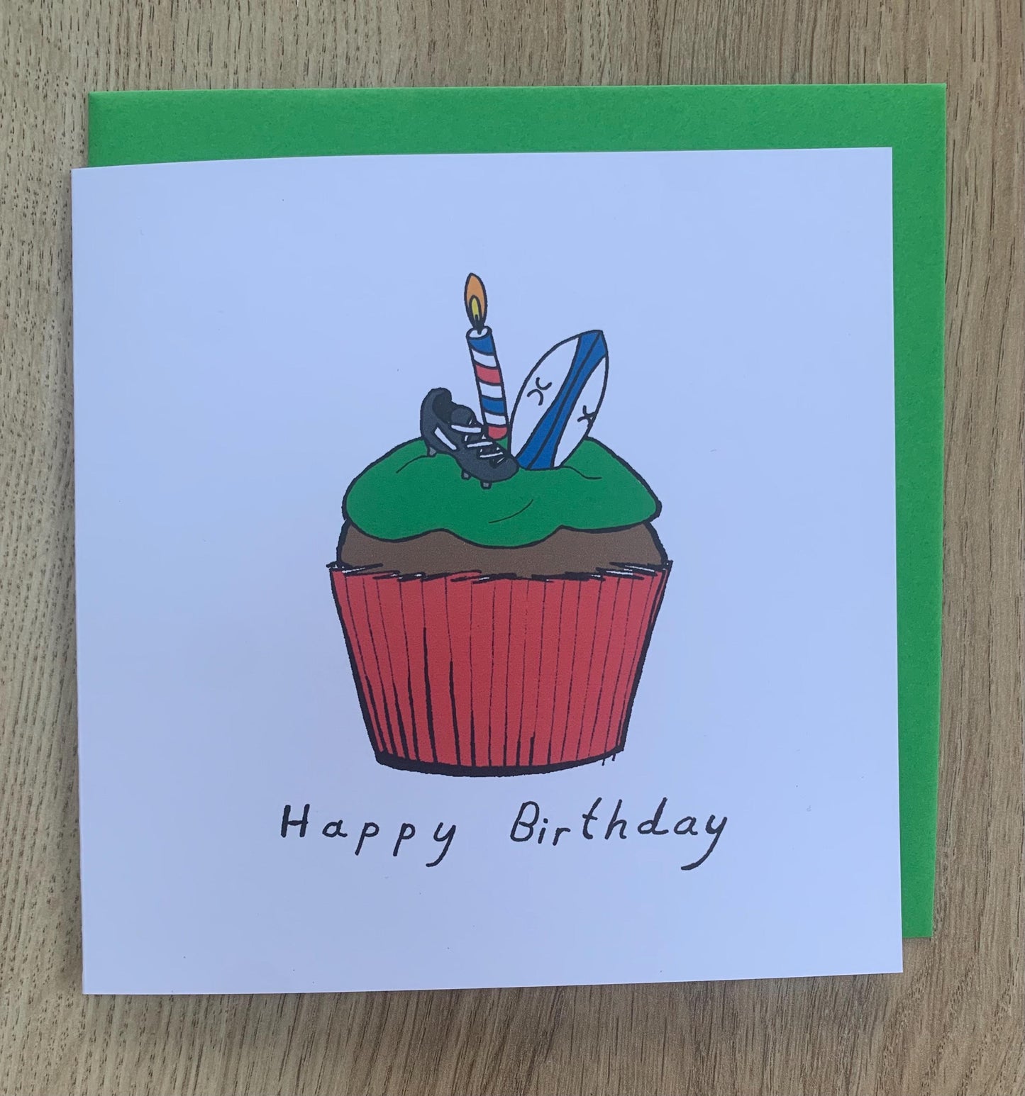 Rugby card, rugby happy birthday card, rugby balls, rugby cake