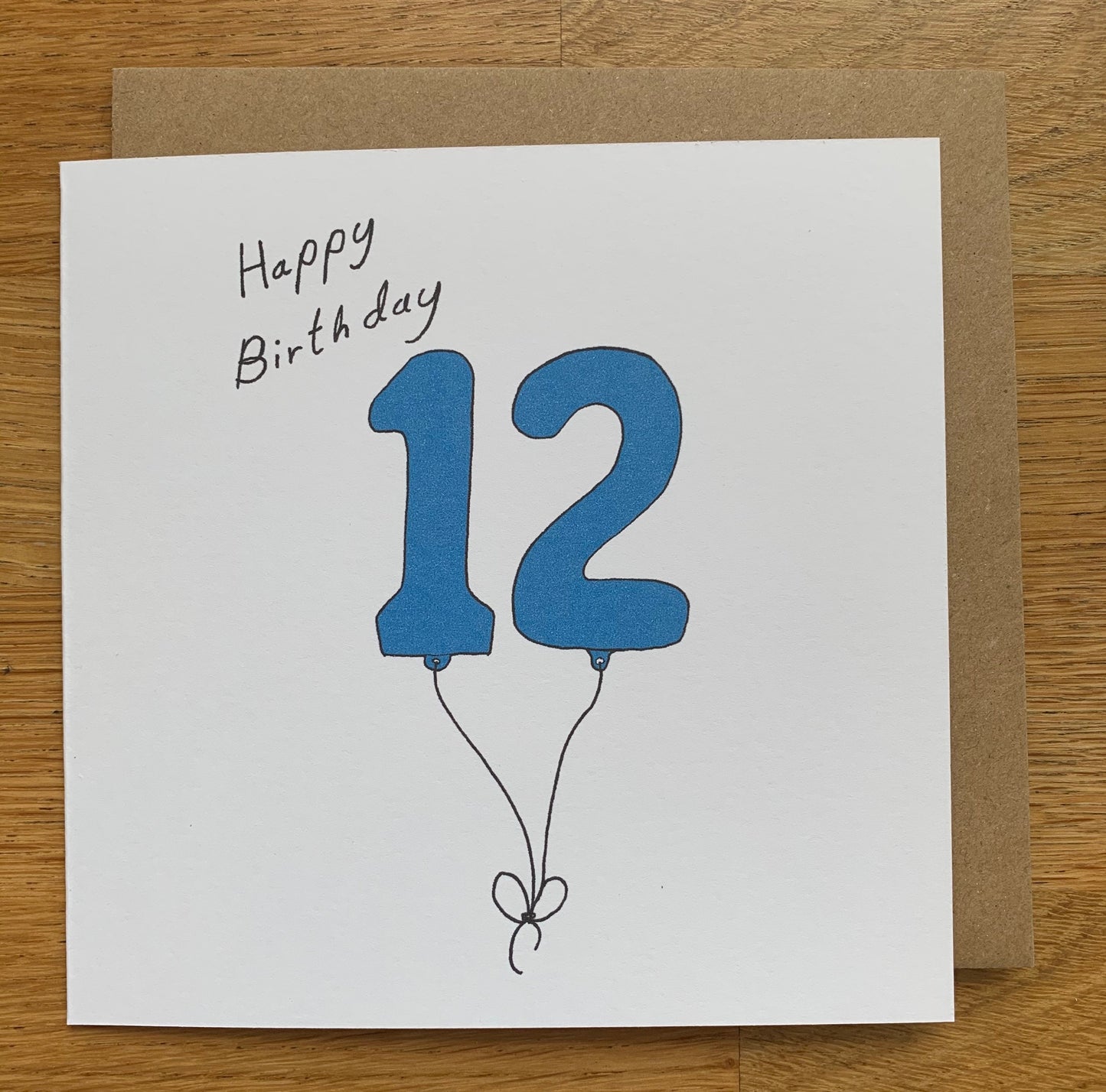 12th birthday card, 12 balloons, for men, for him, male, cute, blue,