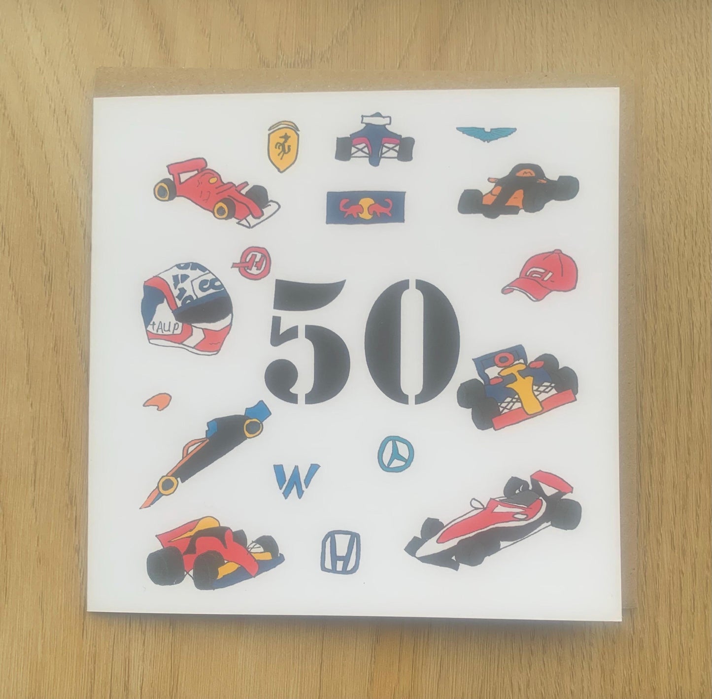 50th birthday card, Formal 1 card, F1, formal one, racing cars, car, cards, for him, male, her, motorsports, 50, fifty, fitheith