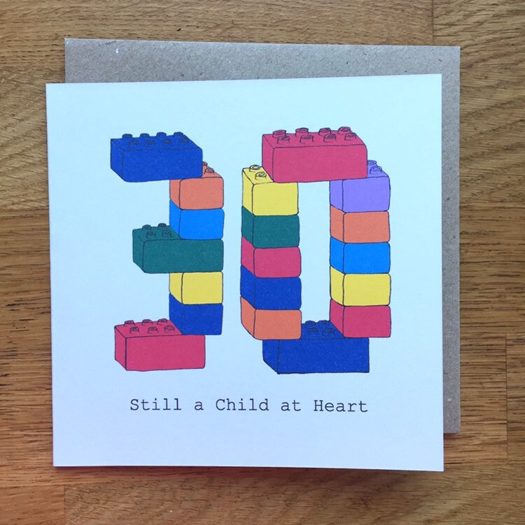 30th birthday card, 30 card, for men, male, man, thirty card, child at heart, blocks