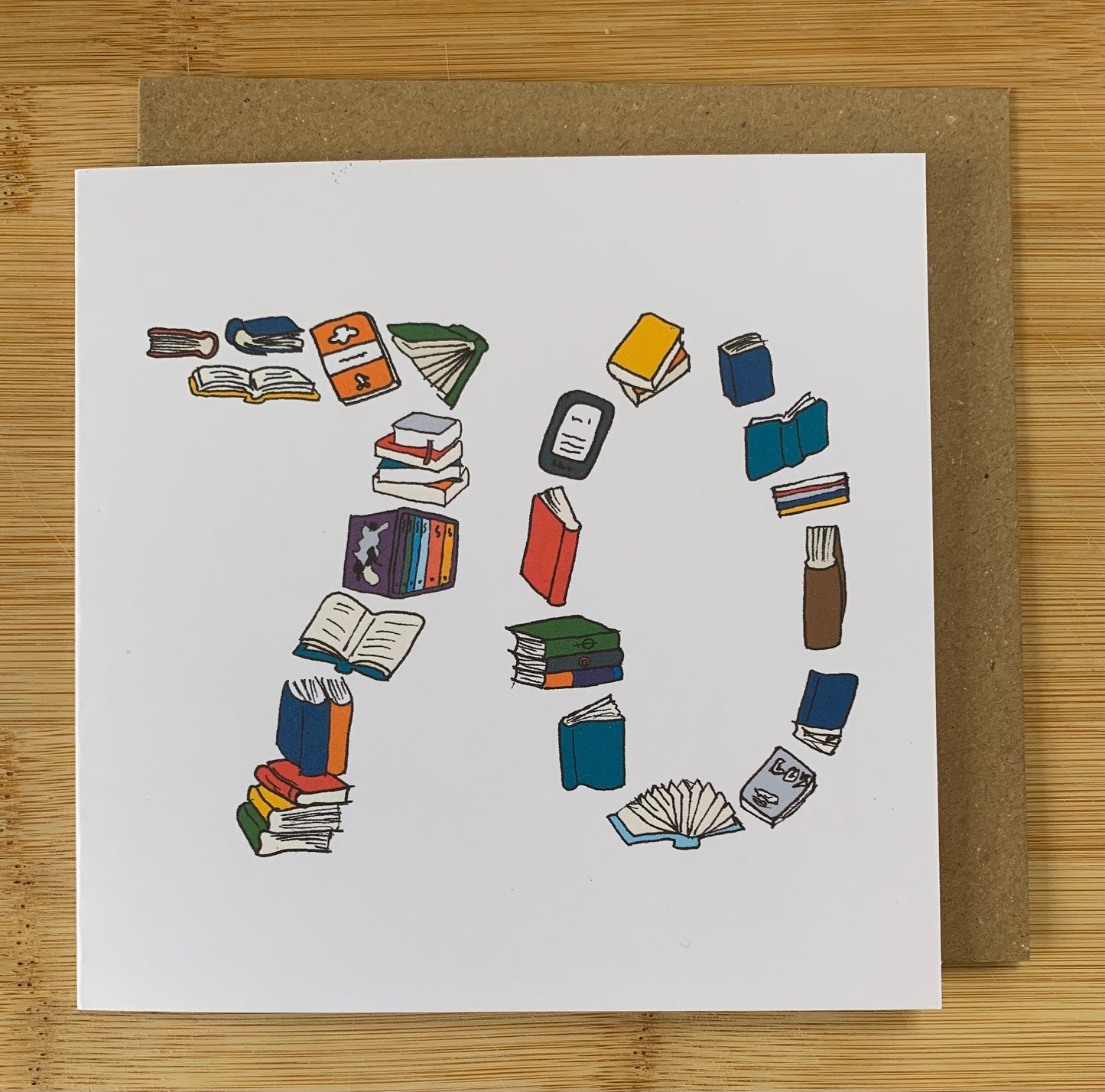70th birthday card, 70 card, seventy, seventieth birthday, male, book lover