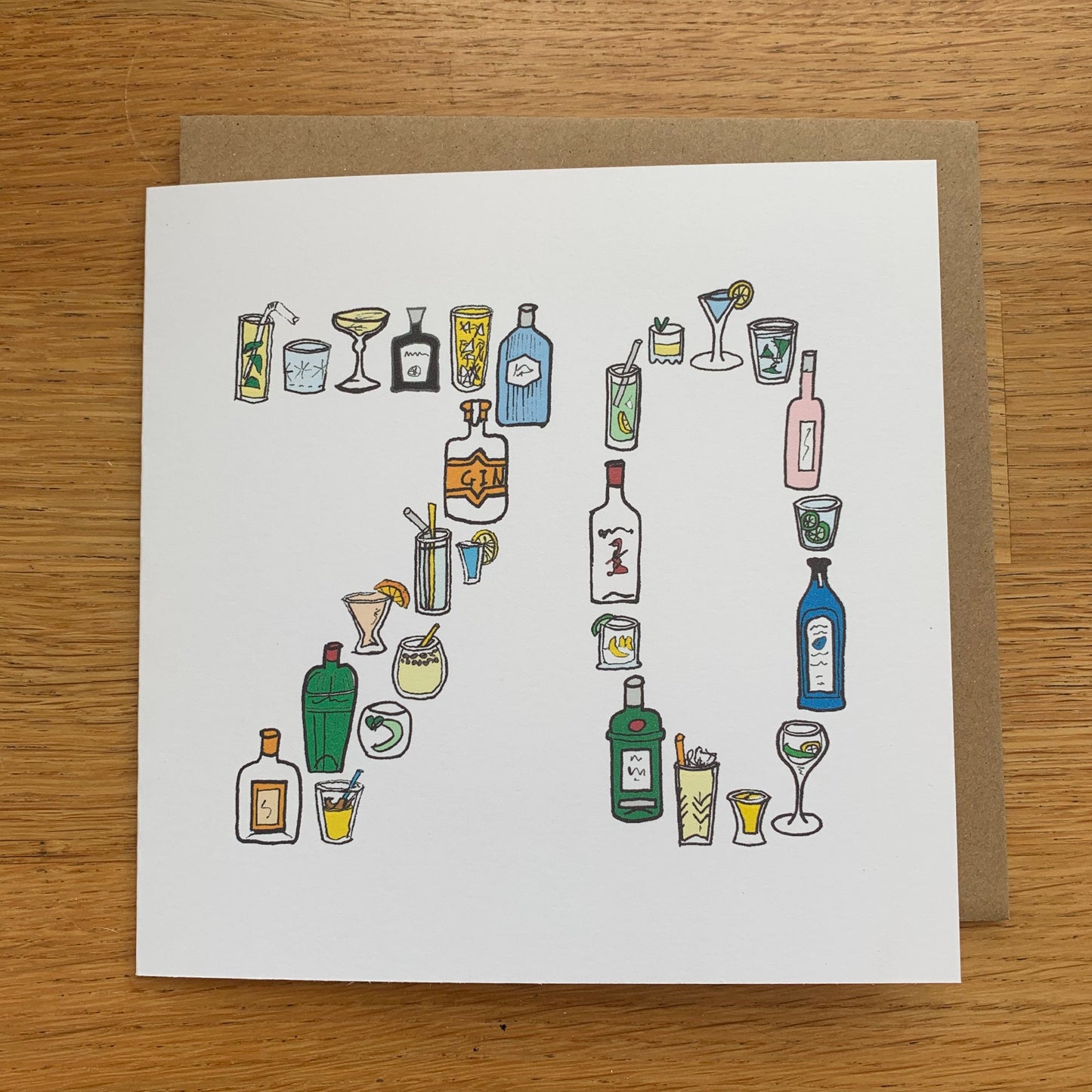 70th birthday card, 70 card, seventy, seventieth birthday, gin card