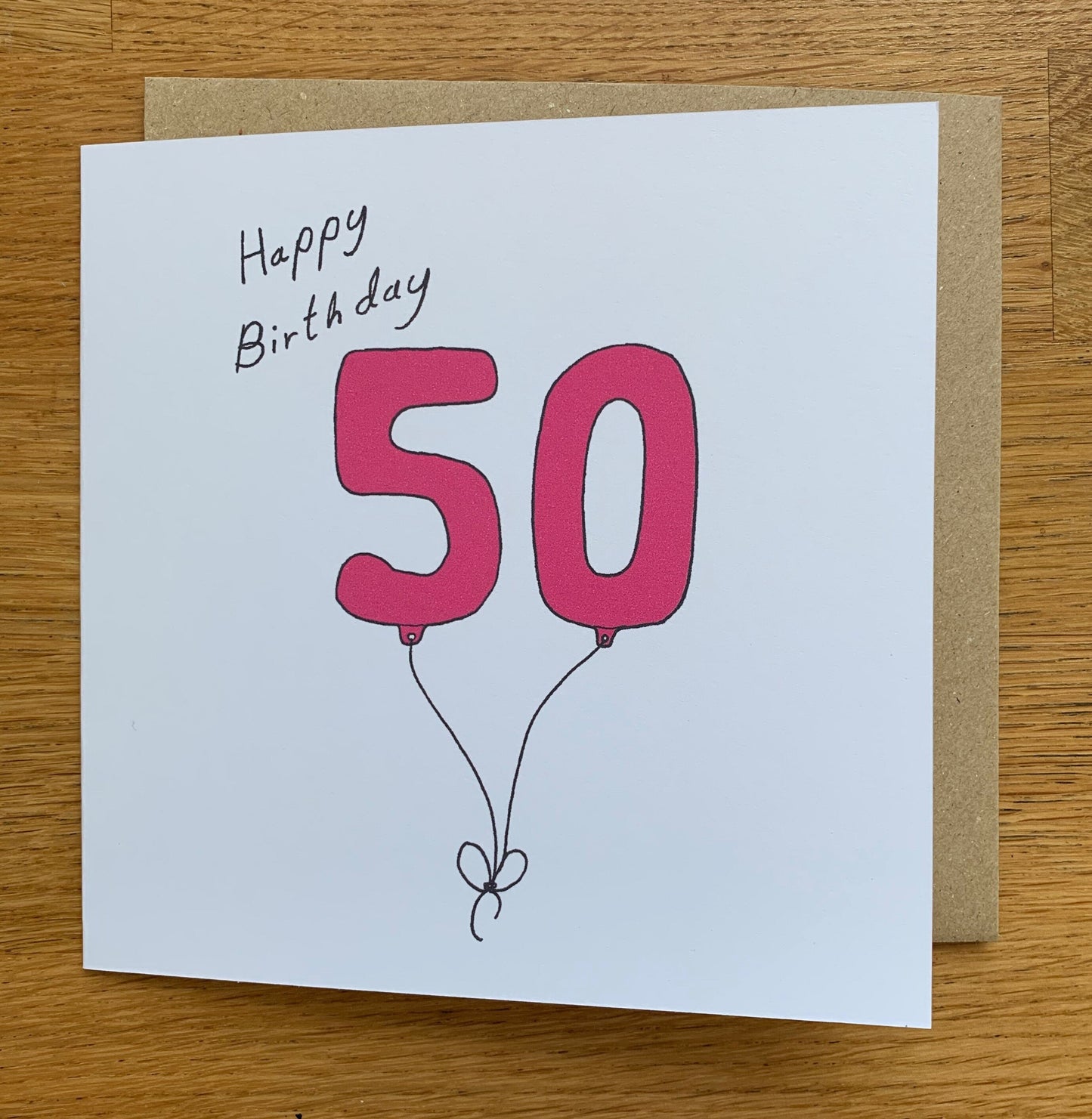 50th birthday card, 50 balloons, for women, for her, woman, female, cute, pink,