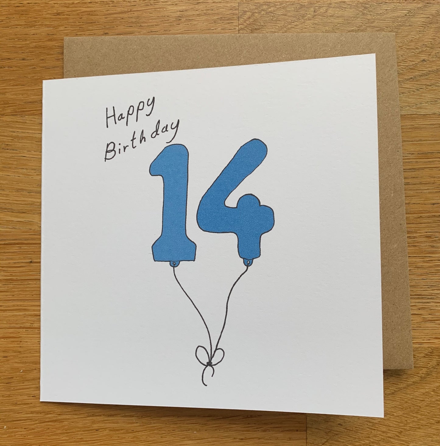 14th birthday card, 14 balloons, for men, for him, male, cute, blue,