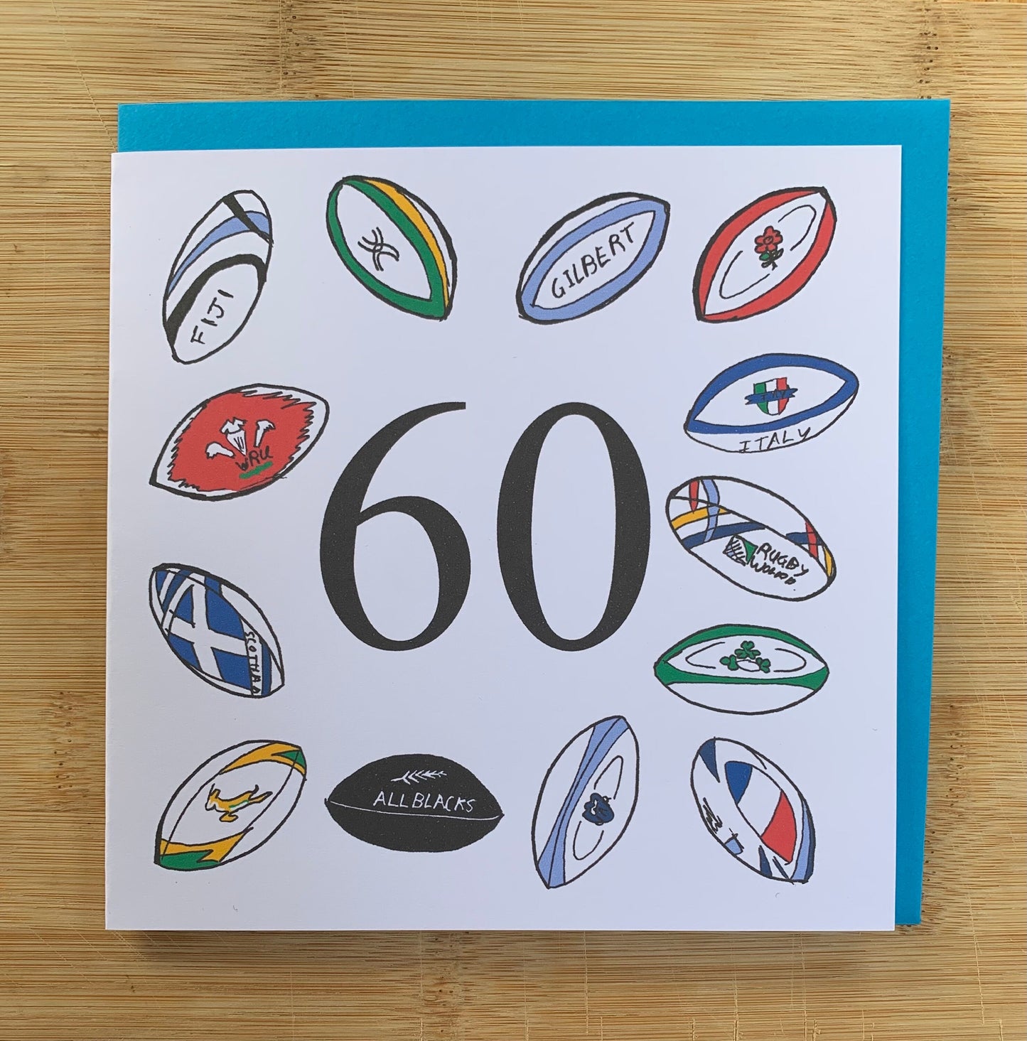 60th birthday card, rugby,