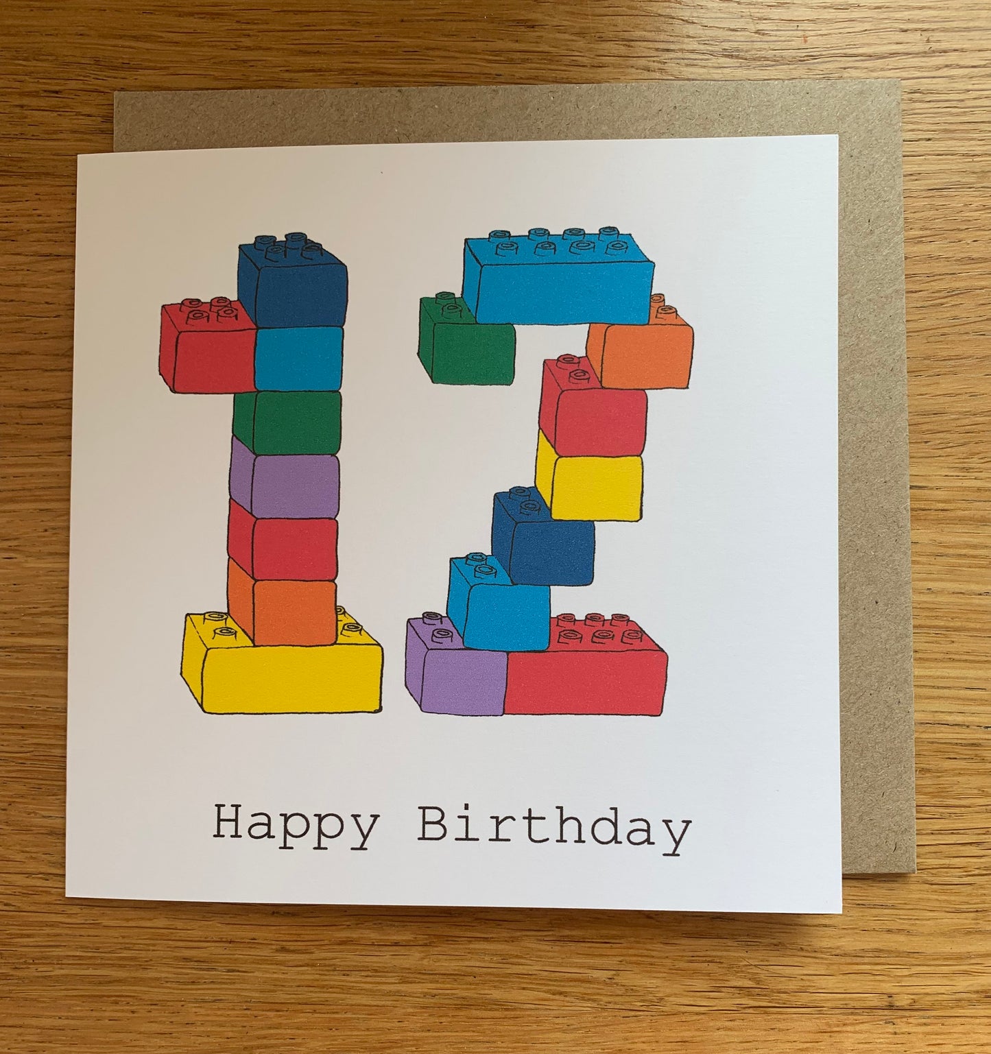 12th birthday card, 12 card, boy, girl, child's, twelve, happy birthday, hand drawn print, blocks, toys