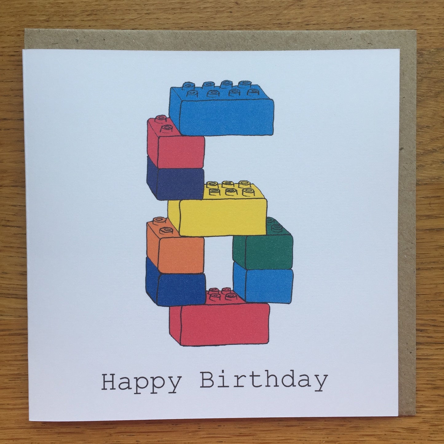 6th birthday card, 6 card, boy, girl, child's, six, happy birthday, hand drawn print, blocks, toys