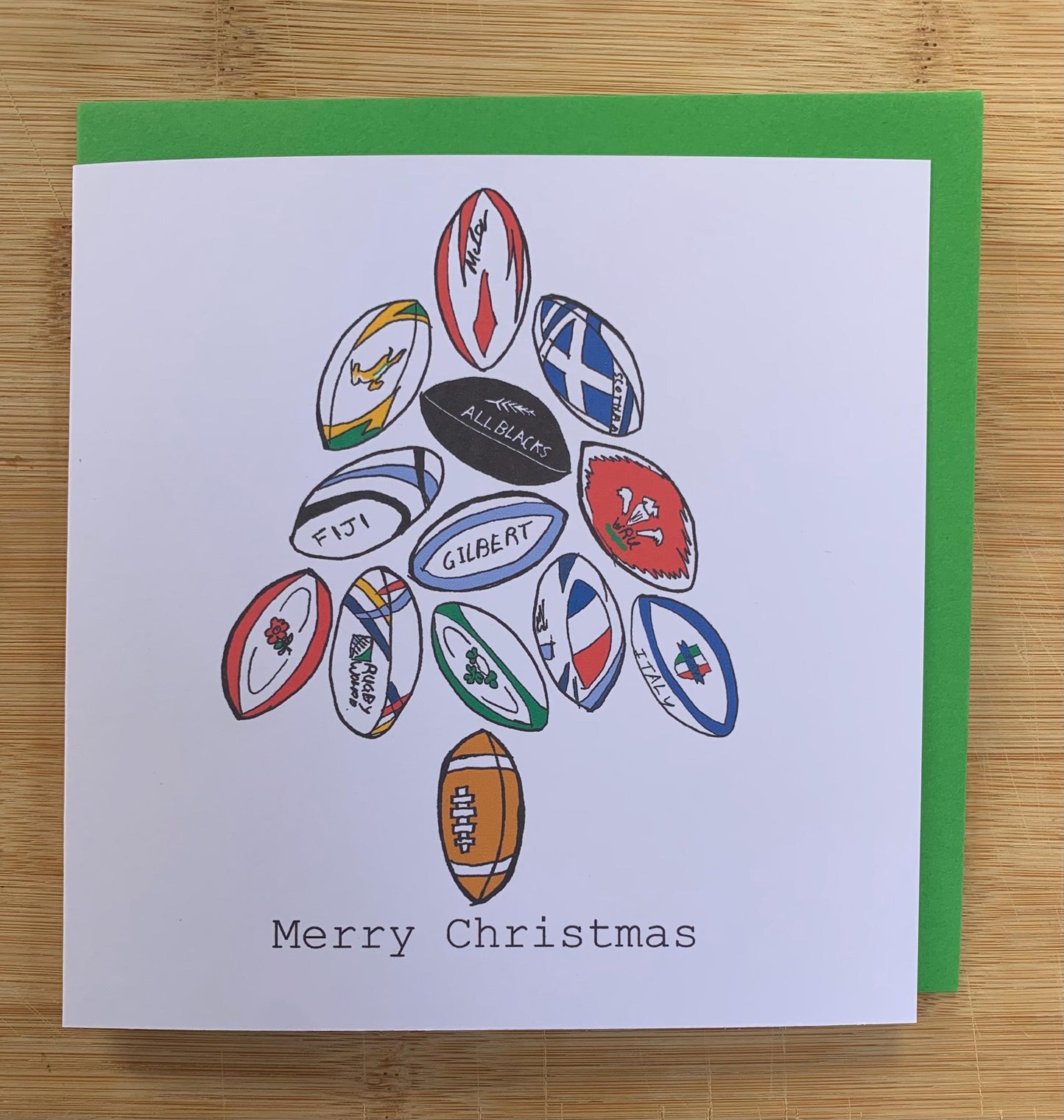 Rugby Christmas card, male Christmas card, Christmas tree, Xmas card , hoildays card, sporty