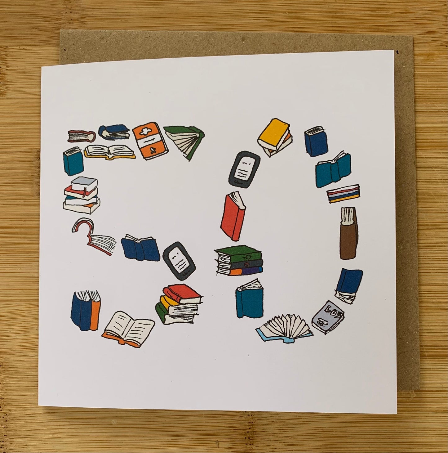 50th birthday card, 50 card, men, male, fifth card, books, book worm