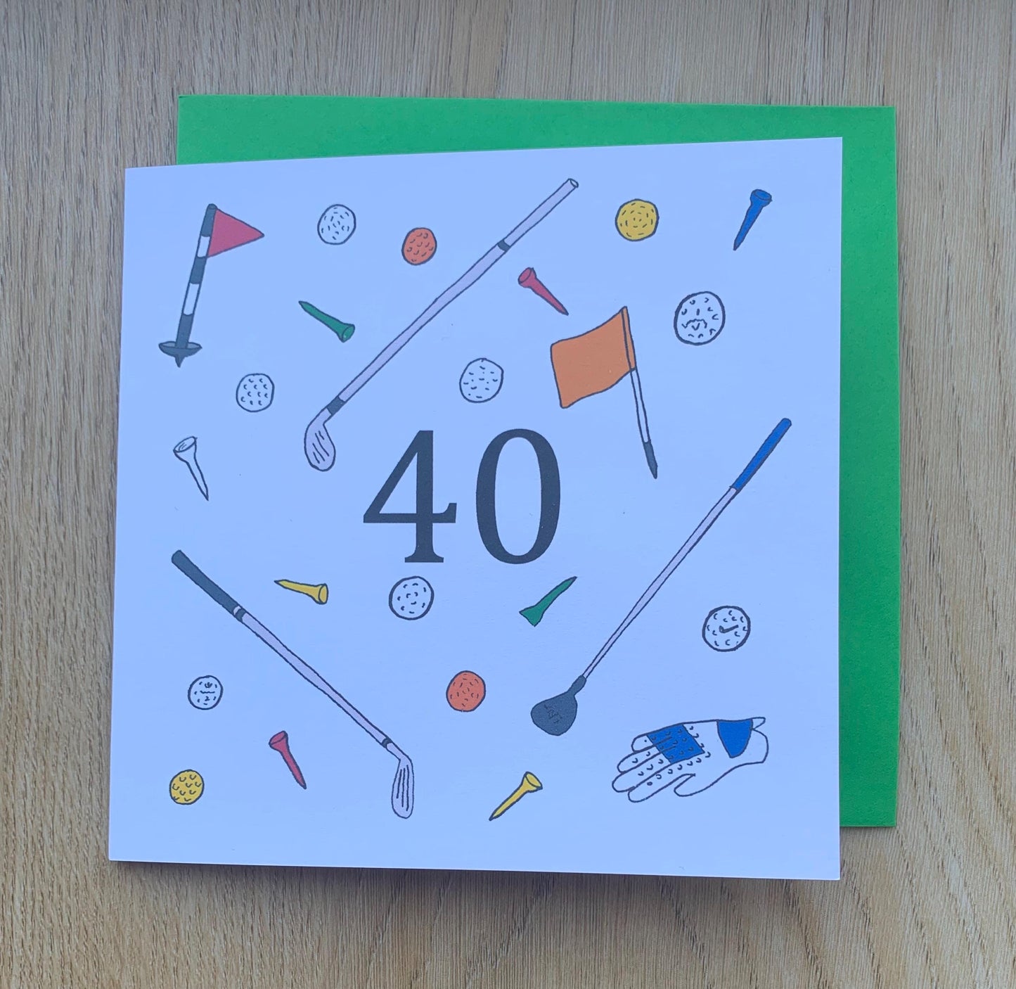 40th Birthday Card for Golf Lovers – 40 Milestone Card – Hand-Drawn Forty Birthday Greeting for Him or Her