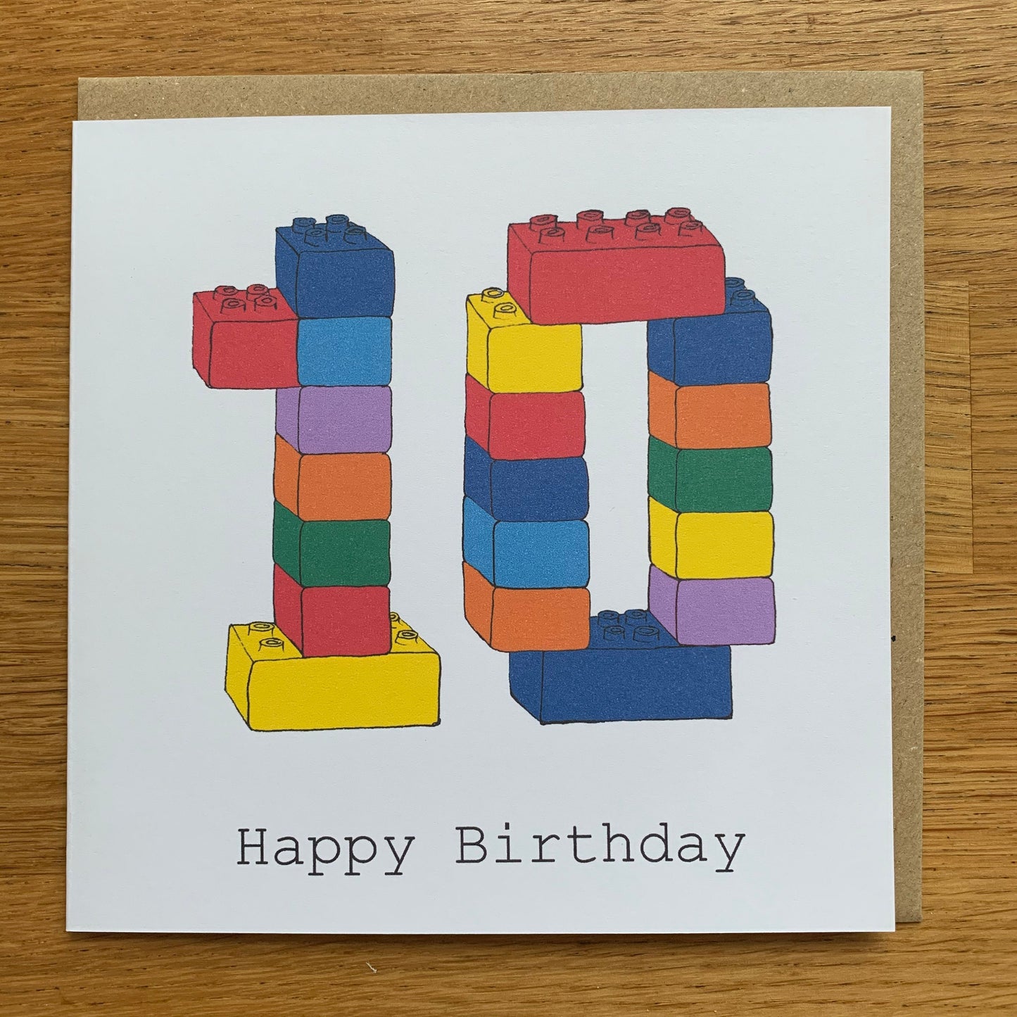 10th birthday card, 10 card, boy, girl, child's, ten, happy birthday, hand drawn print, blocks, toys