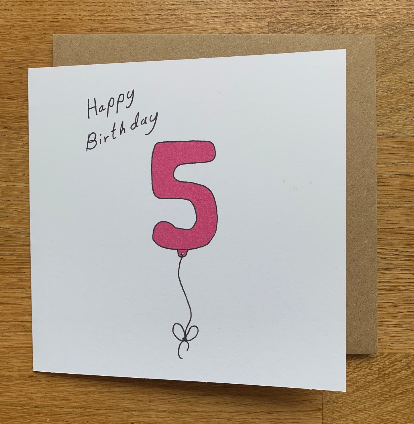 5th birthday card, 5 balloons, for women, for her, woman, cute, pink, girly