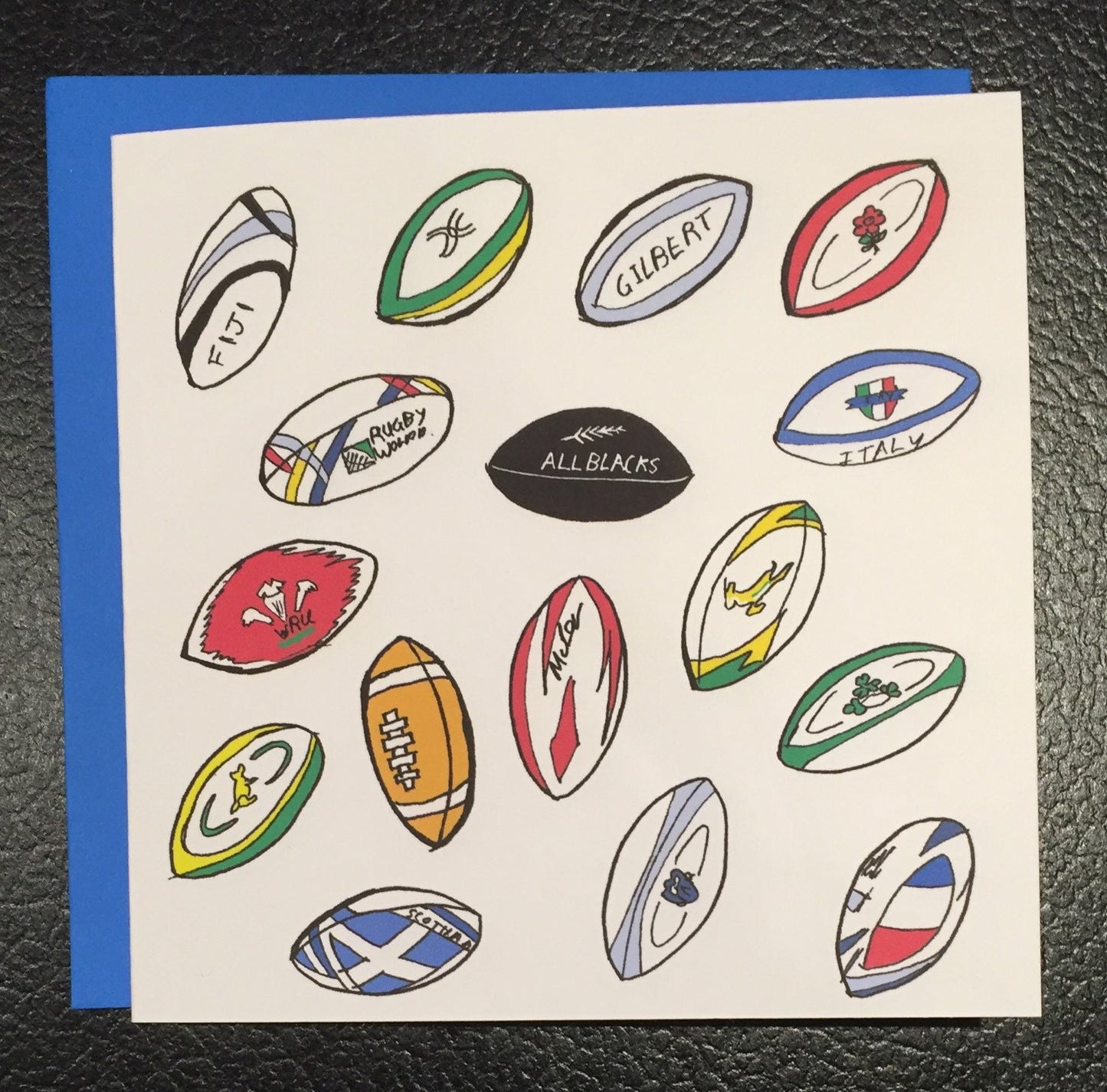 Rugby card, rugby happy birthday card, rugby balls