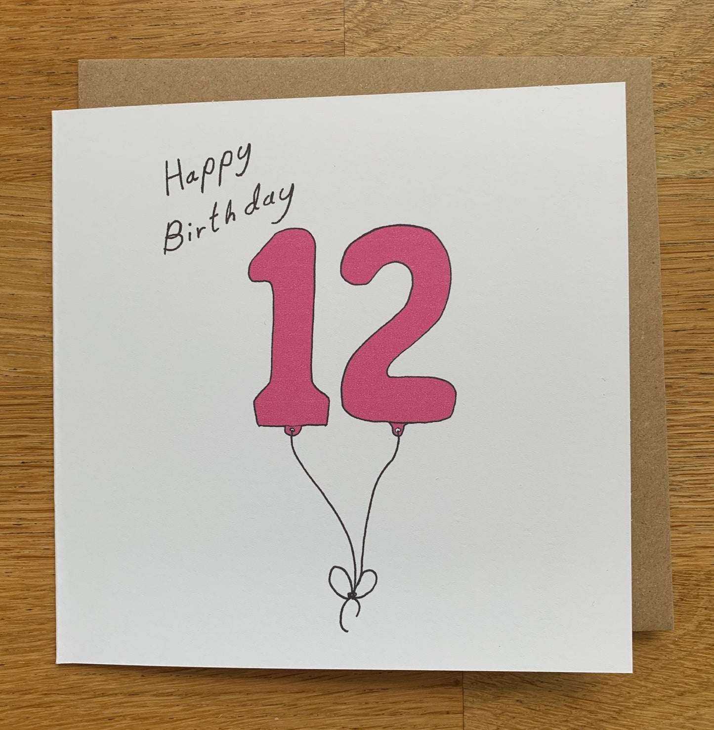 12th birthday card, 12 balloons, for women, for her, woman, female, cute, pink,