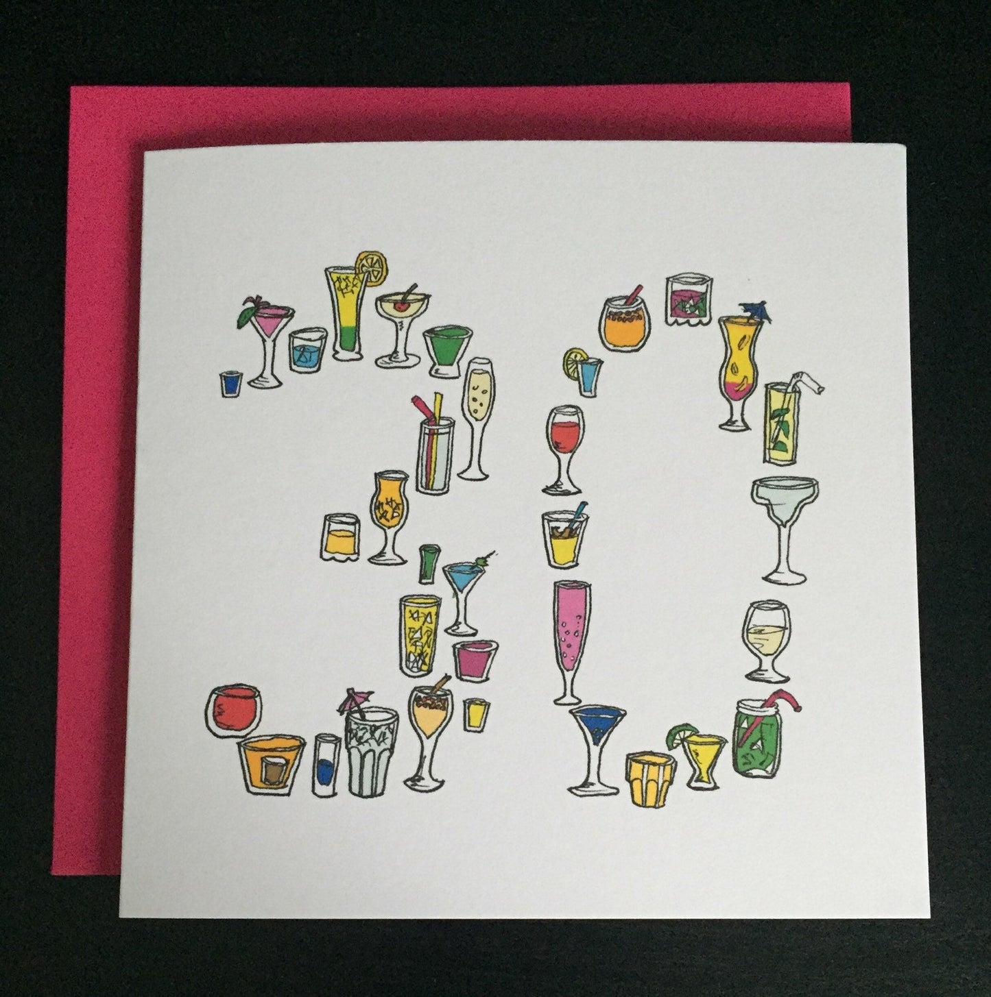 30th birthday card, drinking card, thirty thirtieth birthday 30 cocktails