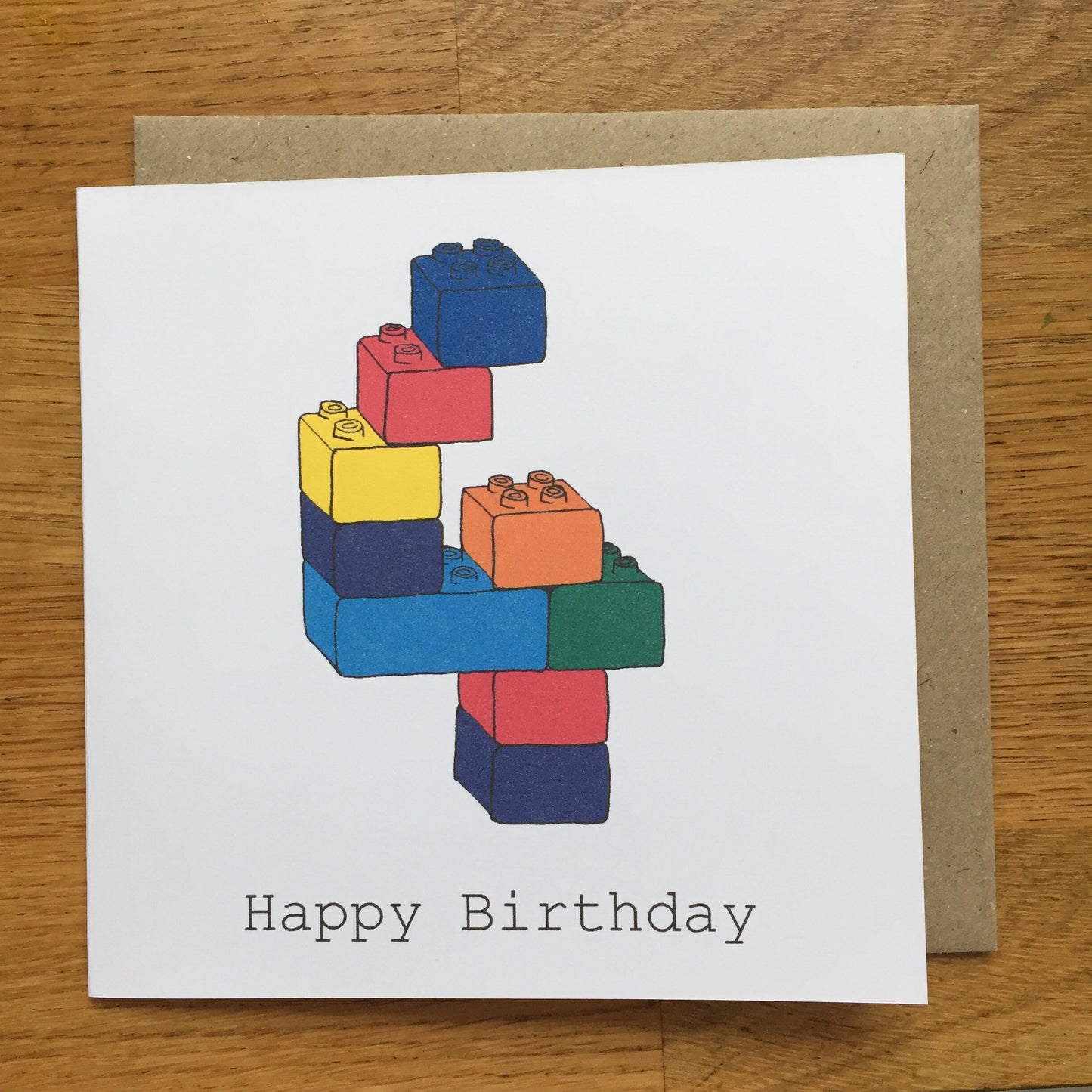4th birthday card, 4 card, boy, girl, child's, four, fourth, happy birthday, hand drawn print, blocks, toys