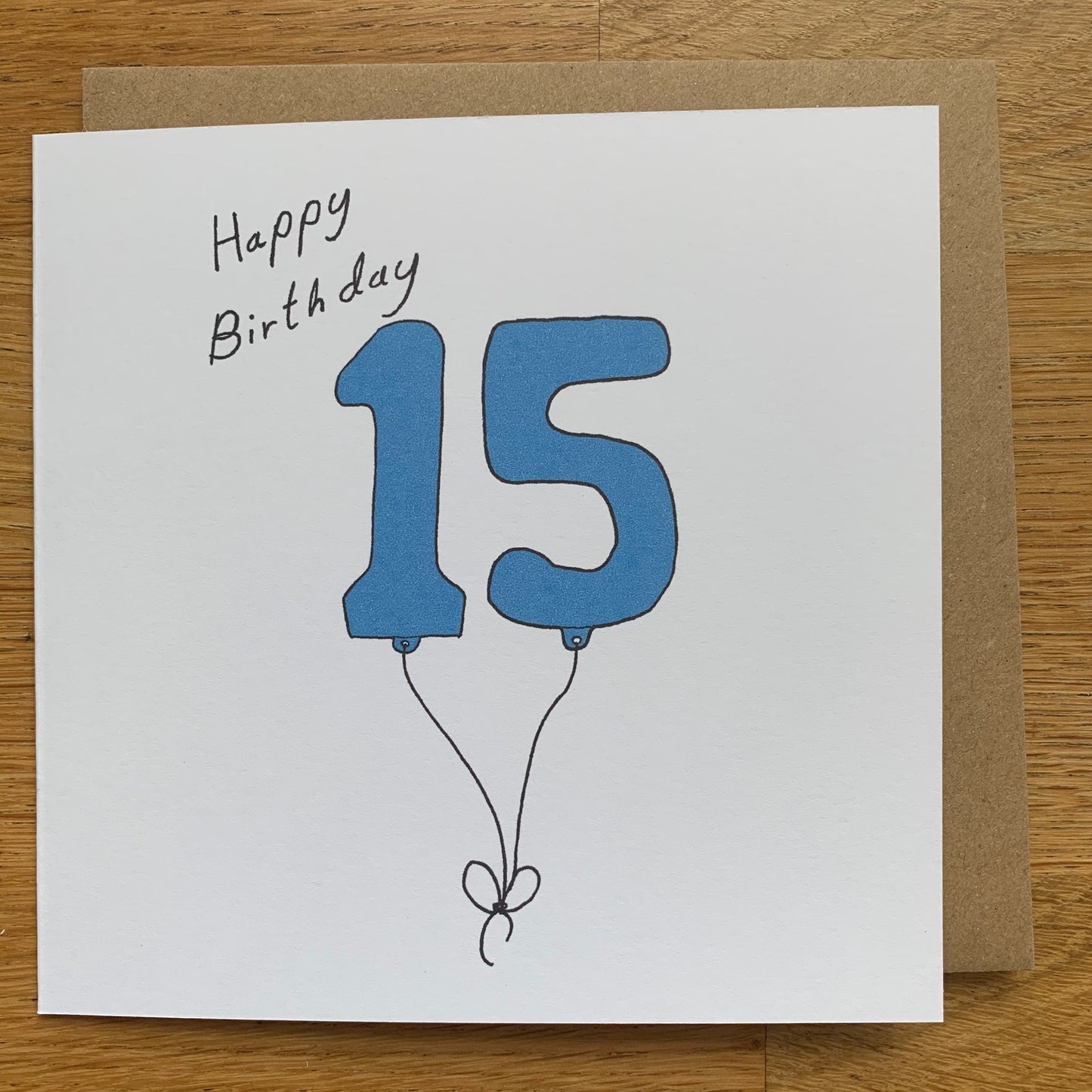 15th birthday card, 15 balloons, for men, for him, male, cute, blue, boy