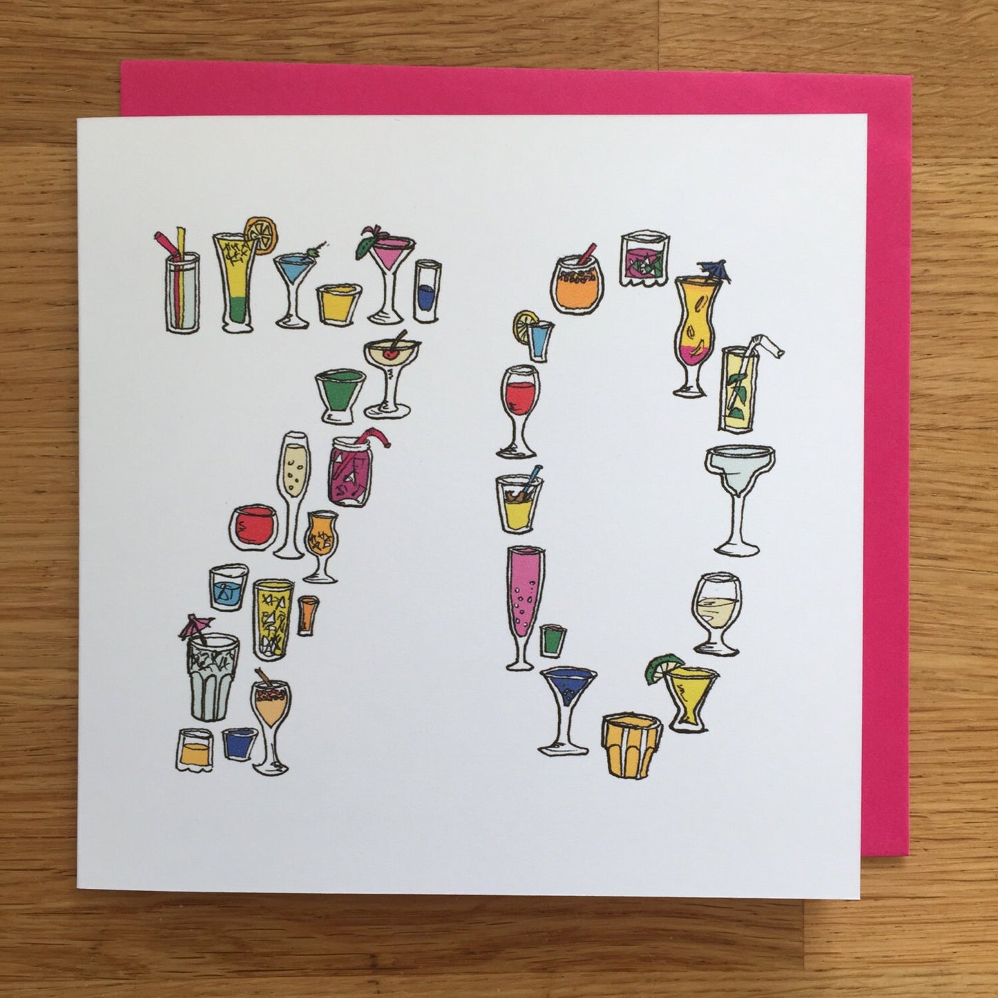 70th birthday card, 70 seventy seventh cocktail card