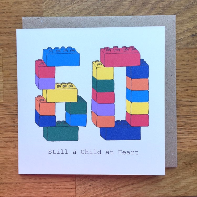 60th birthday card, 60 card, for men, male, man, sixty card, child at heart, blocks