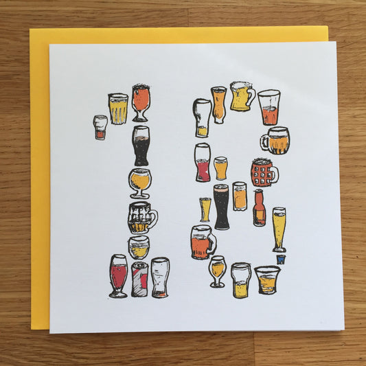 18th Birthday Card for Beer Lovers – 18 Hand-Drawn Brew Lover Greeting – Milestone Birthday Card for Him, male, man