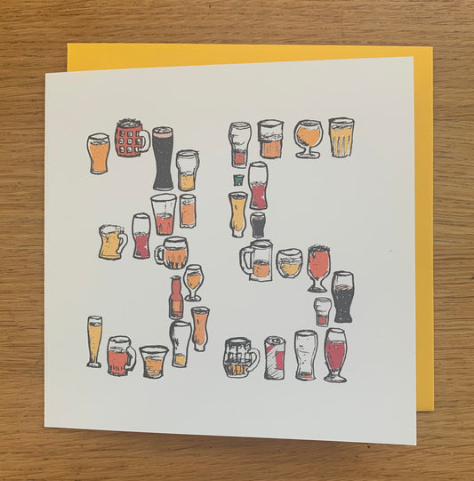 35th Birthday Card for Beer Lovers – 35Hand-Drawn Milestone Card – Brew Lover Greeting for Him, male, man