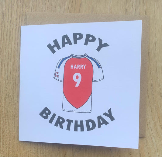 Arsenal birthday card, football, personalised with name & age, the gunners, boy, man, soccer, personalisation
