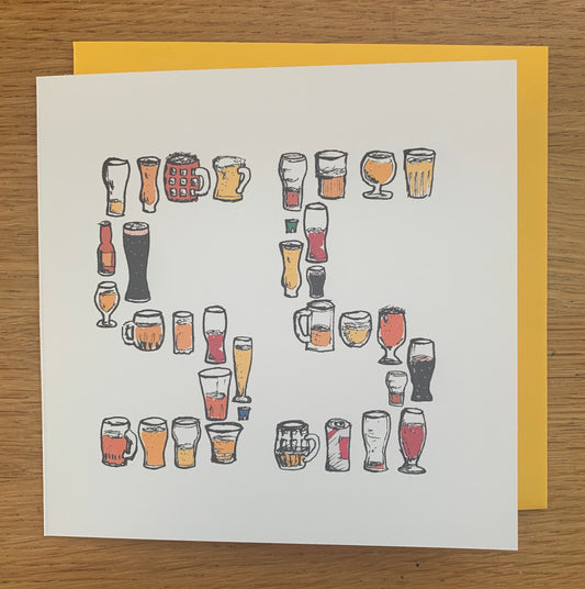 55th Birthday Card for Beer Lovers – 55 Hand-Drawn Milestone Card – Brew Lover Greeting for Him- male - man