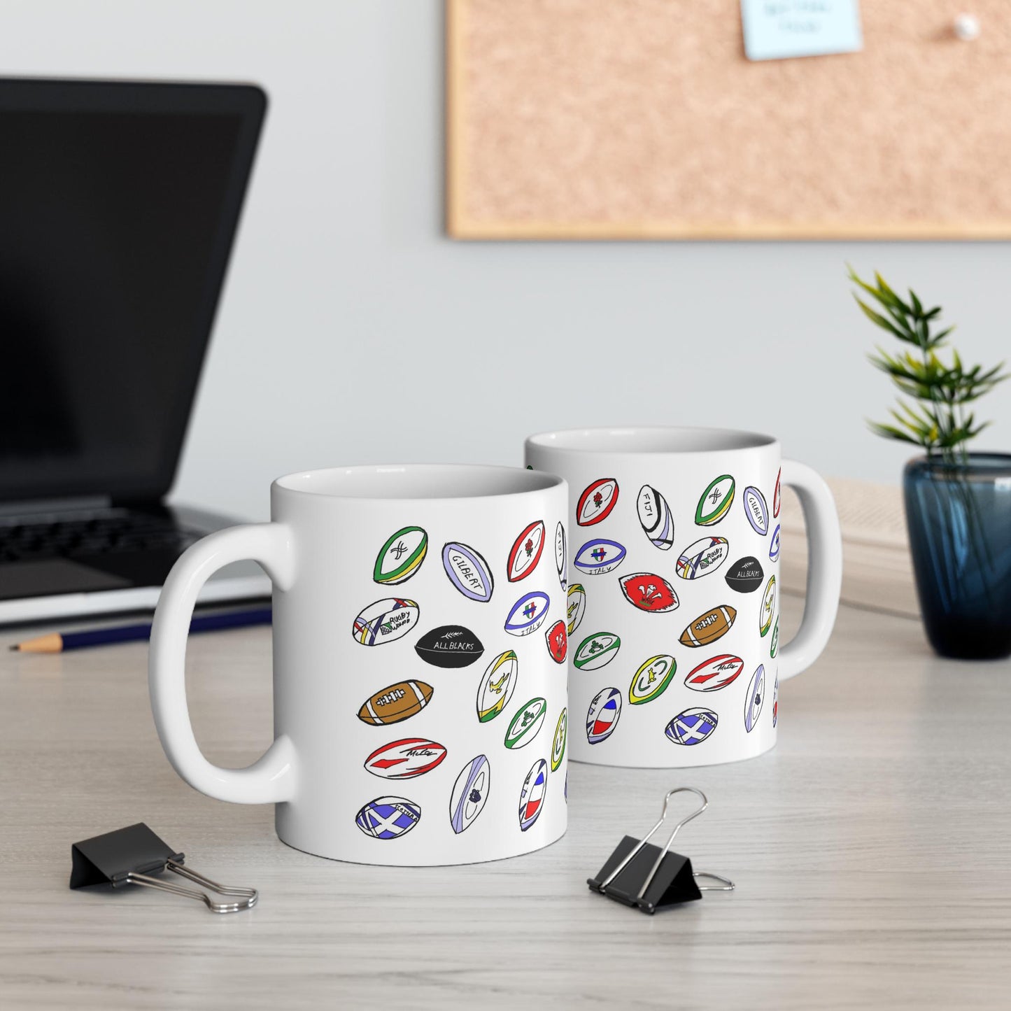 Rugby mug,  coffee cup, Sporty gift, White ceramic mug with print on my hand illustration