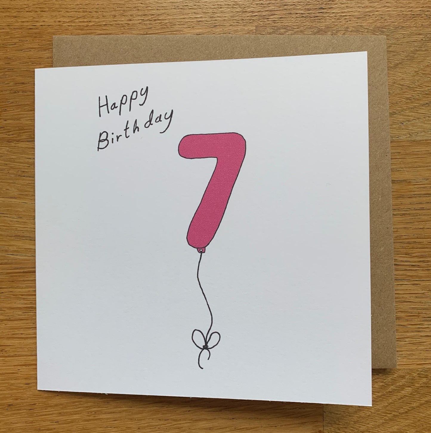 7th birthday card, 7 balloons, for women, for her, woman, female, cute, pink, girl