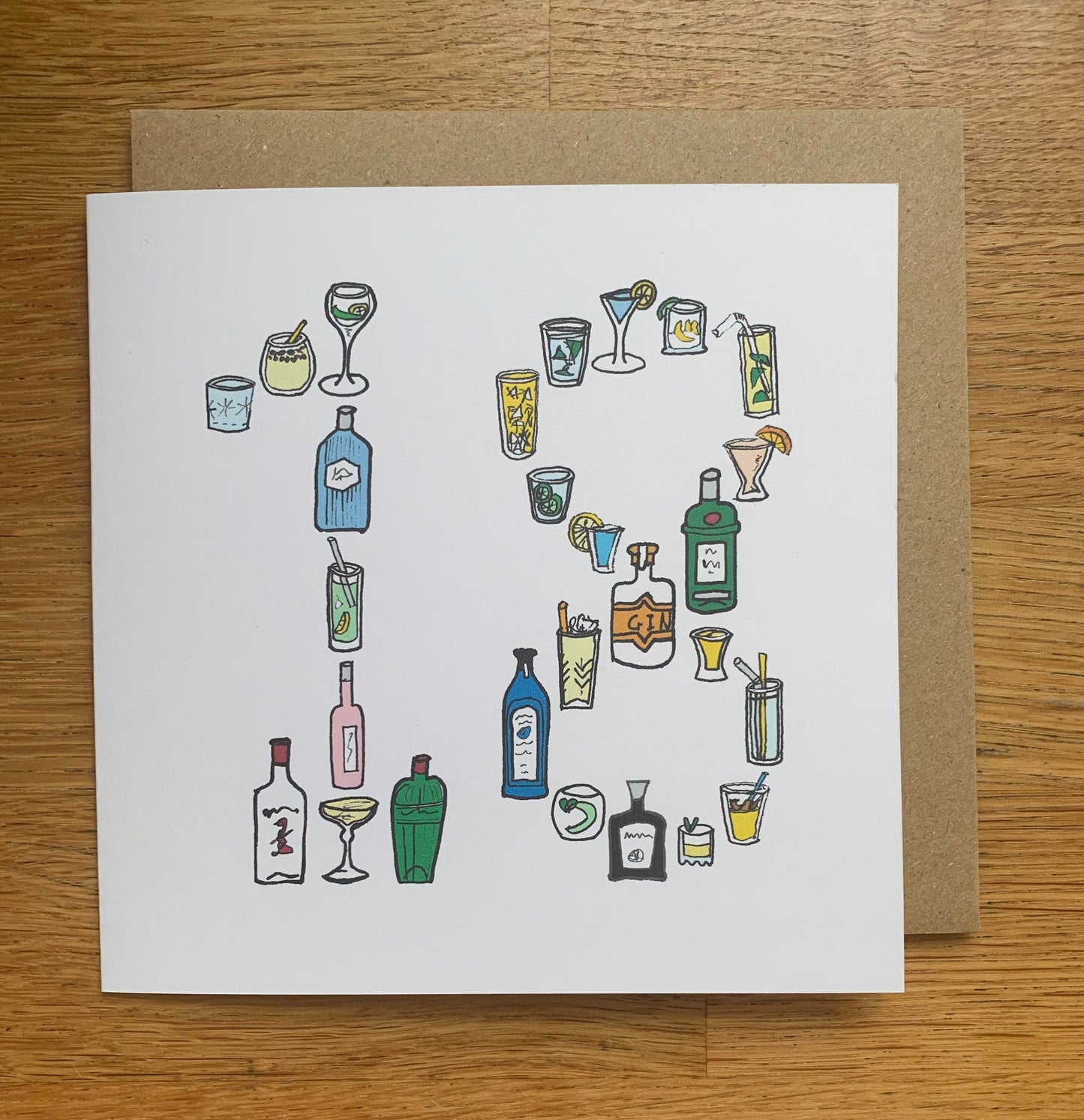 18th birthday card, 18th card, gin card, eighteen, eighteenth card